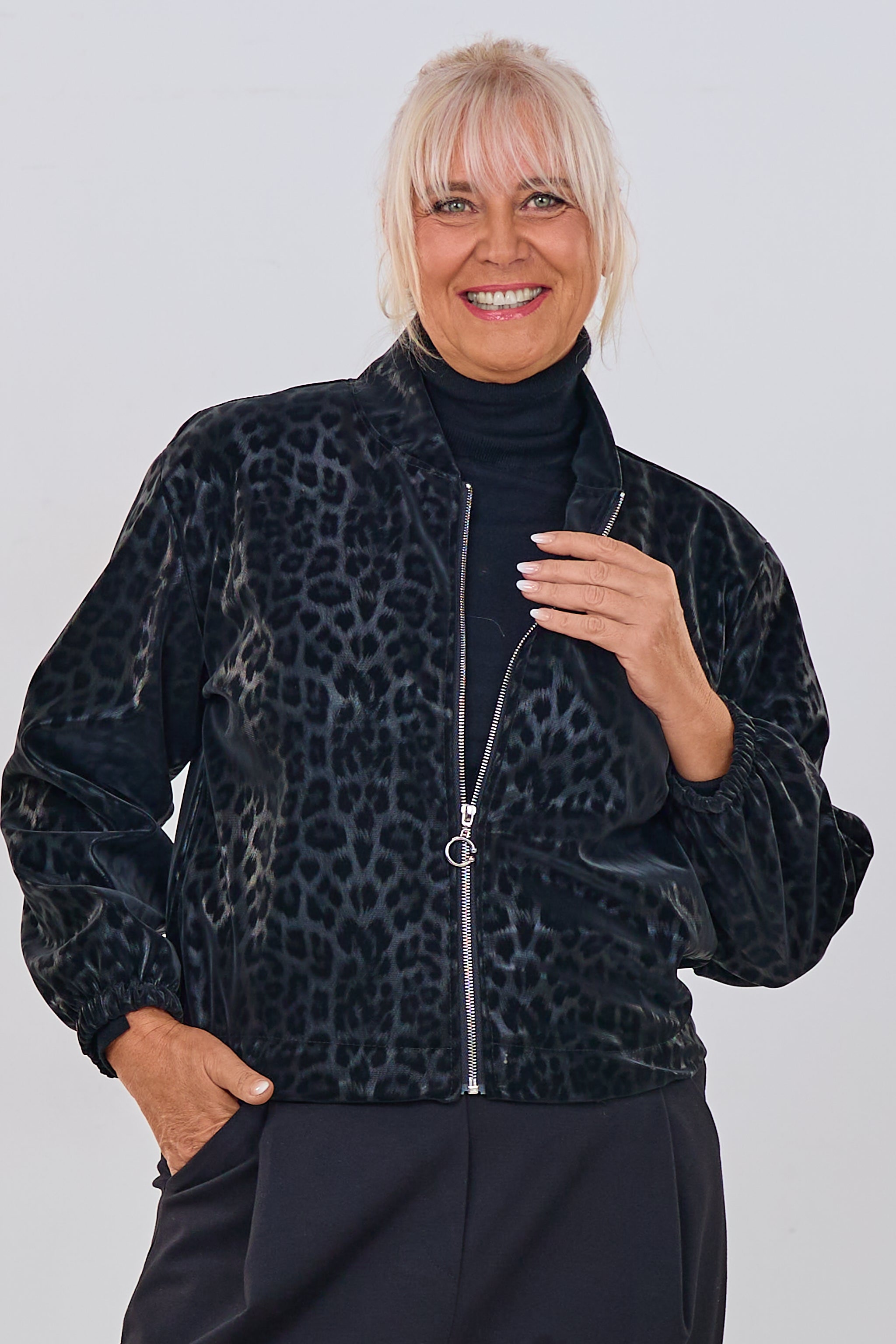 Blouson mit Moiré-Muster, schwarz