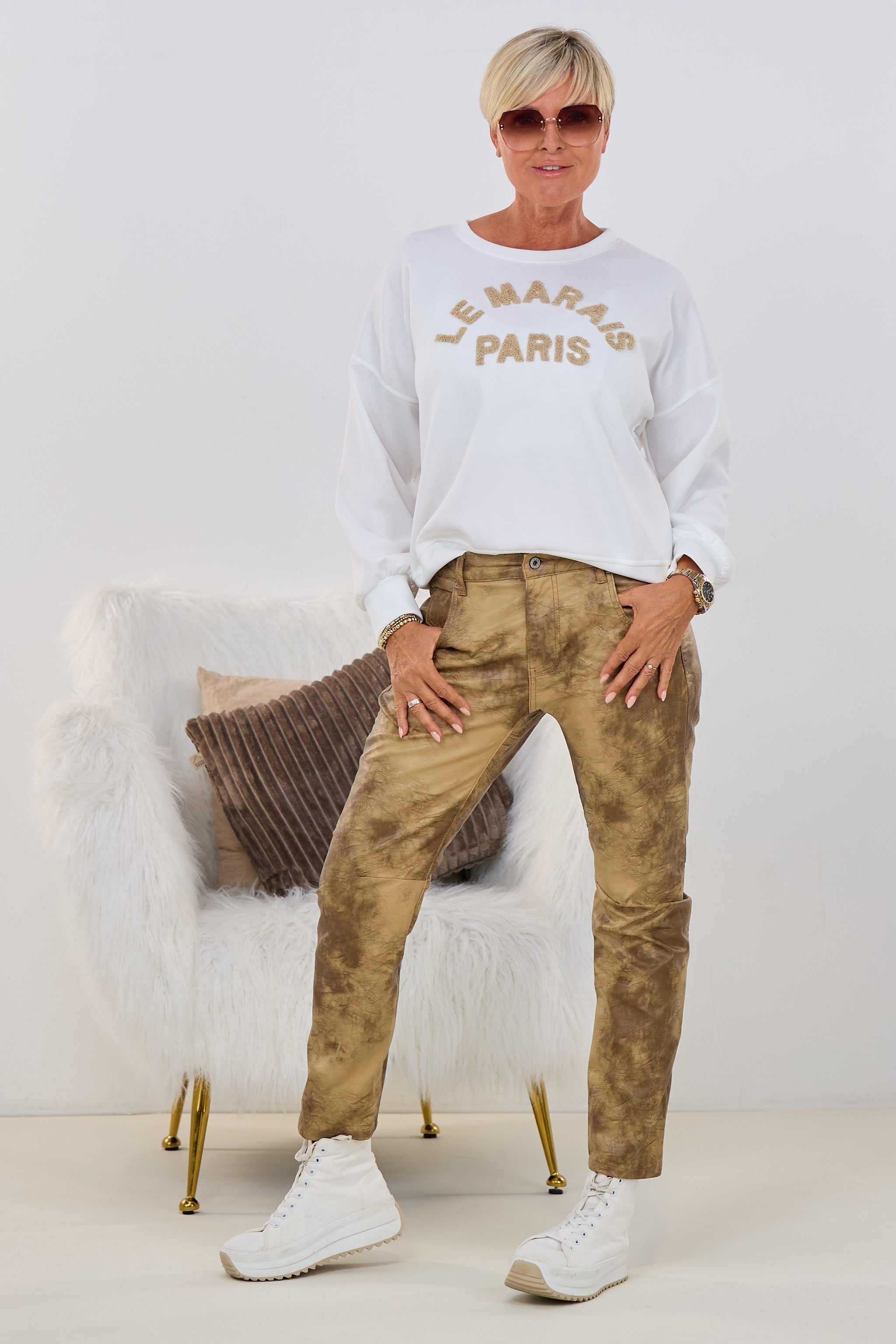 Batik Lederlook Hose, braun-beige