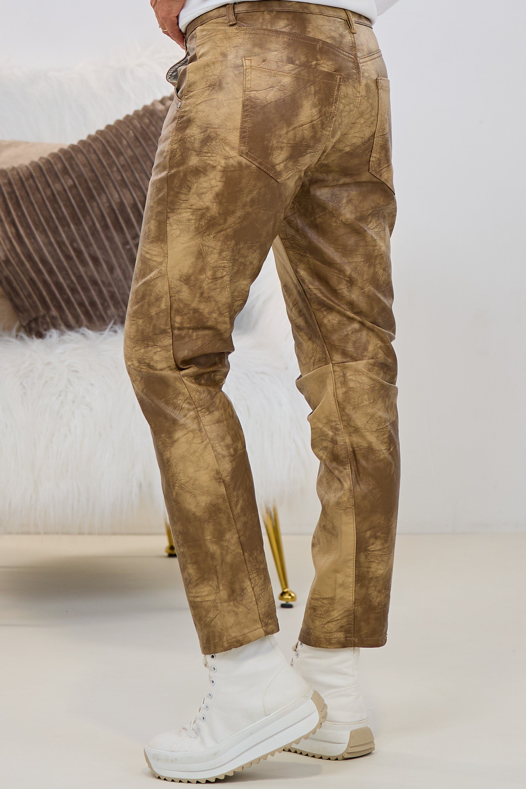 Batik Lederlook Hose, braun-beige
