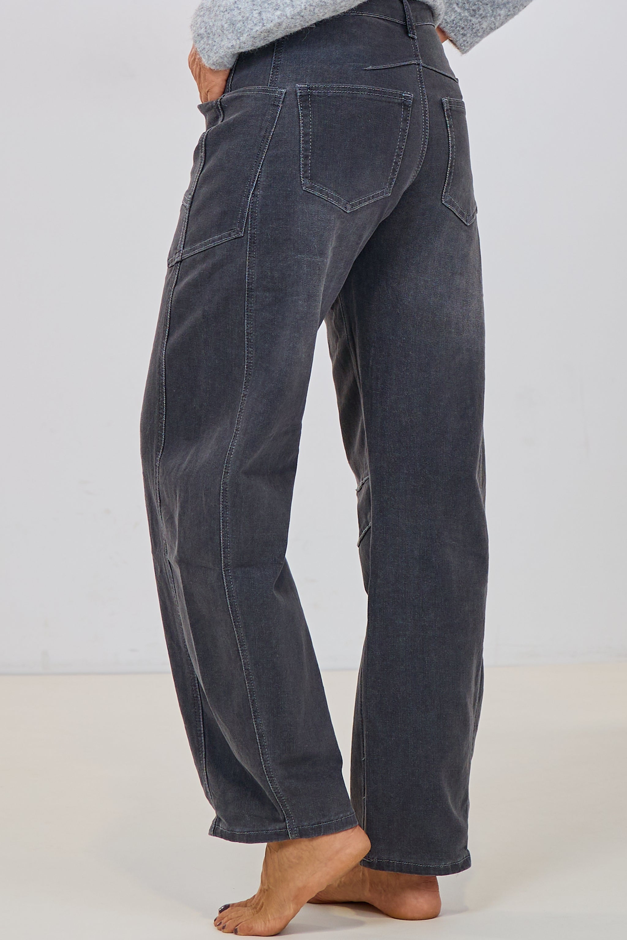 Mid Waist Balloon-Jeans mit Kordelzug, anthrazit