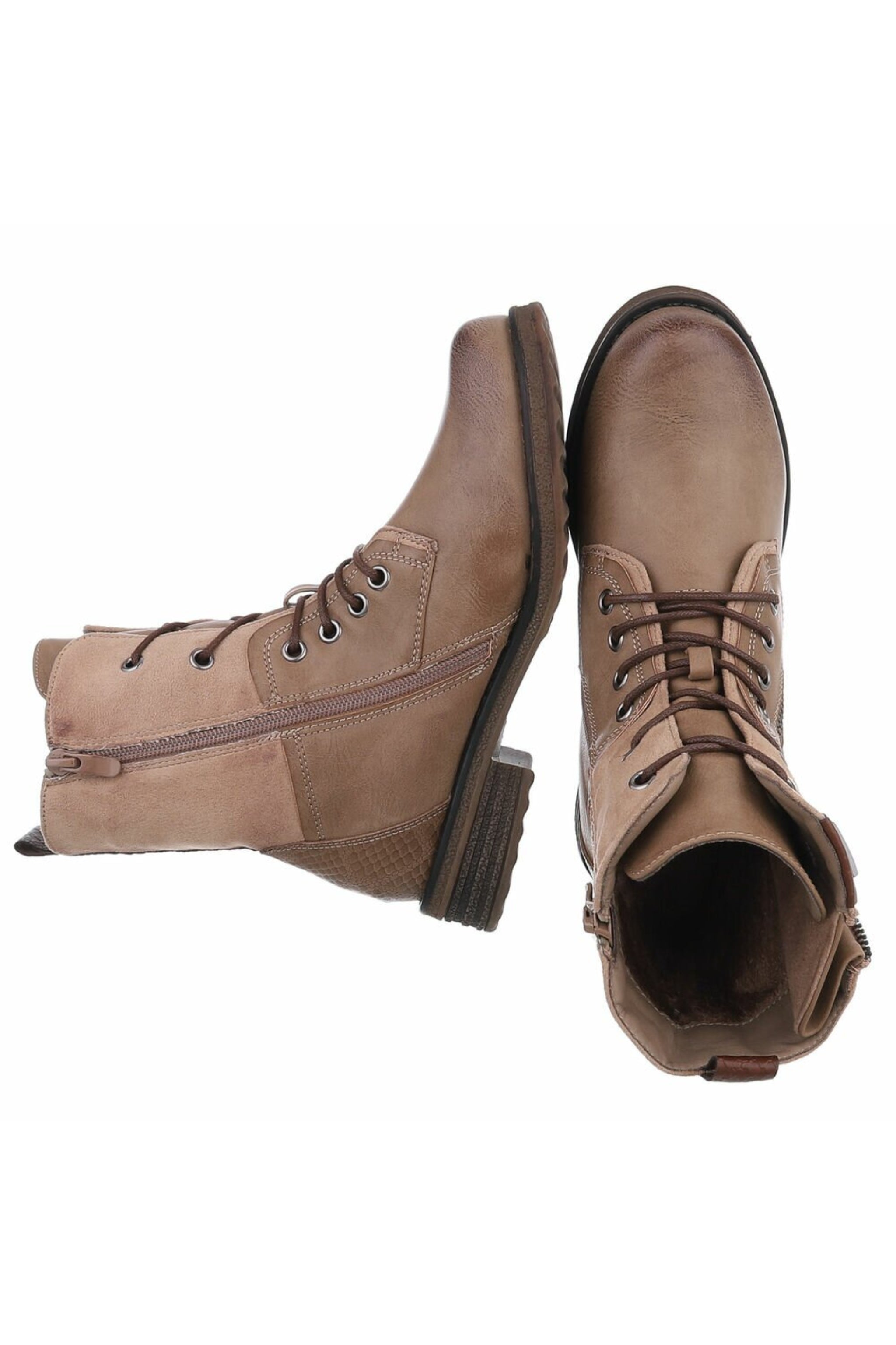 Lace-up ankle boots in used look, taupe/brown