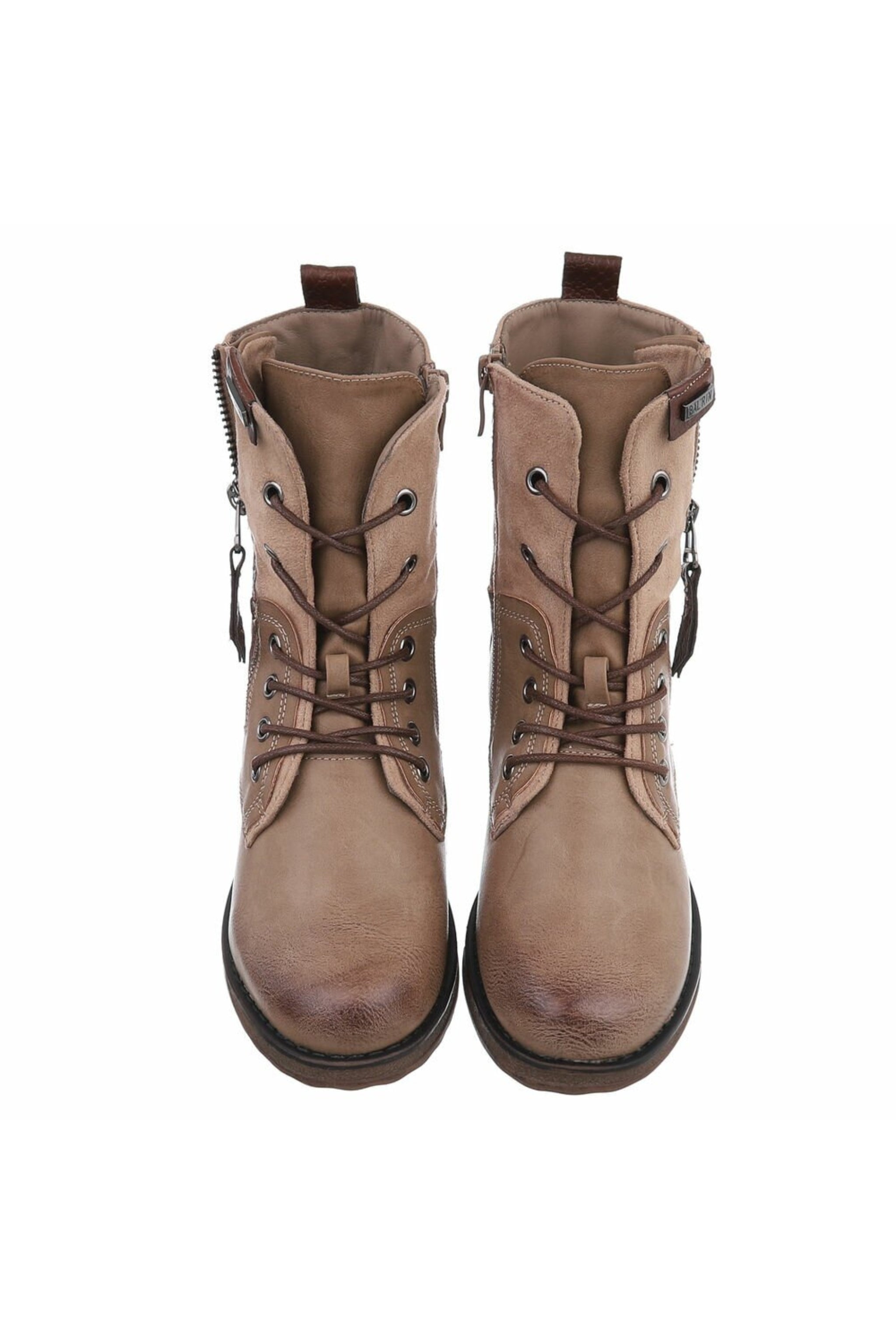 Lace-up ankle boots in used look, taupe/brown