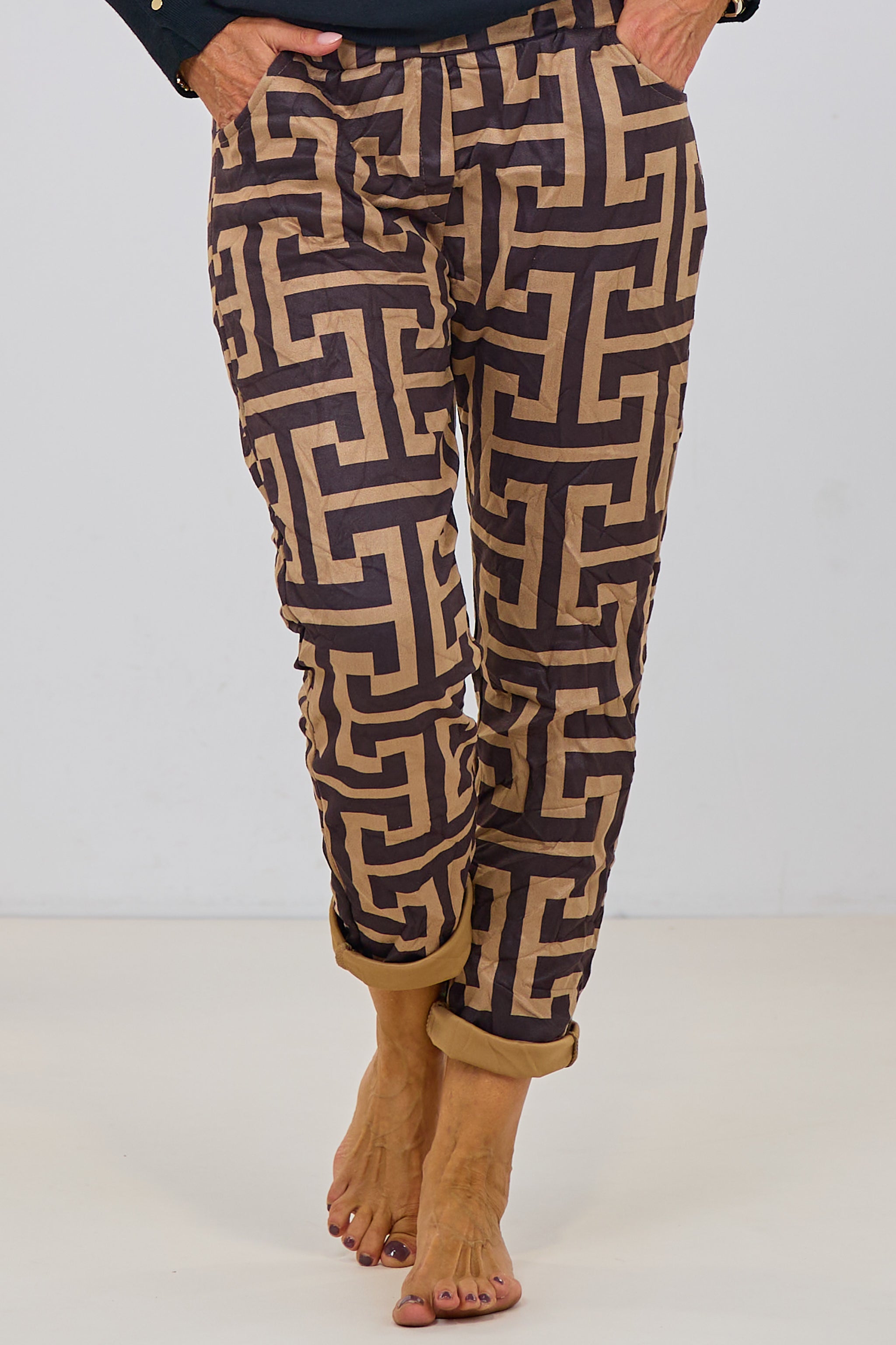 Samtig weiche Hose, taupe-schwarz