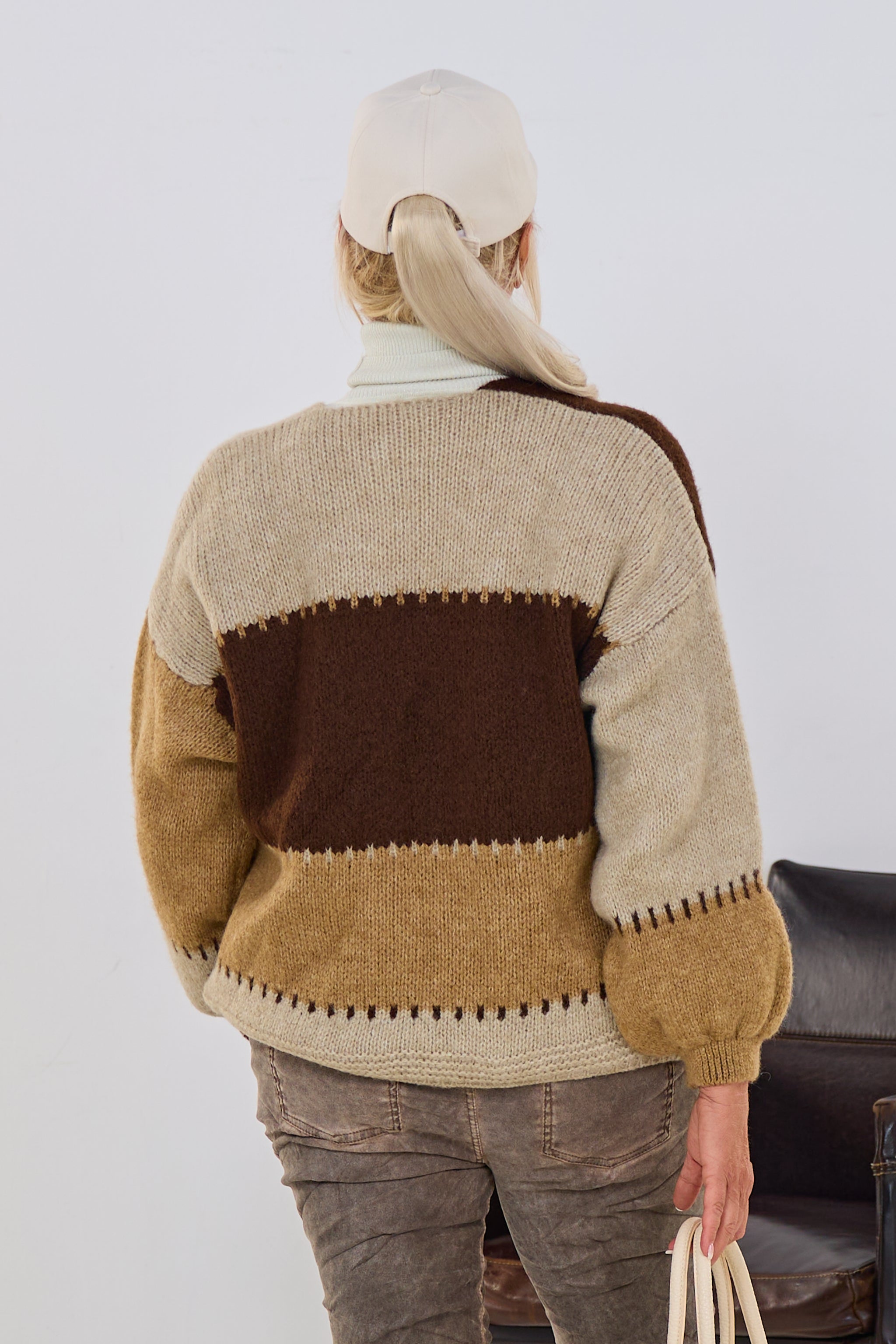 Cardigan Tricolor, braun-camel-beige