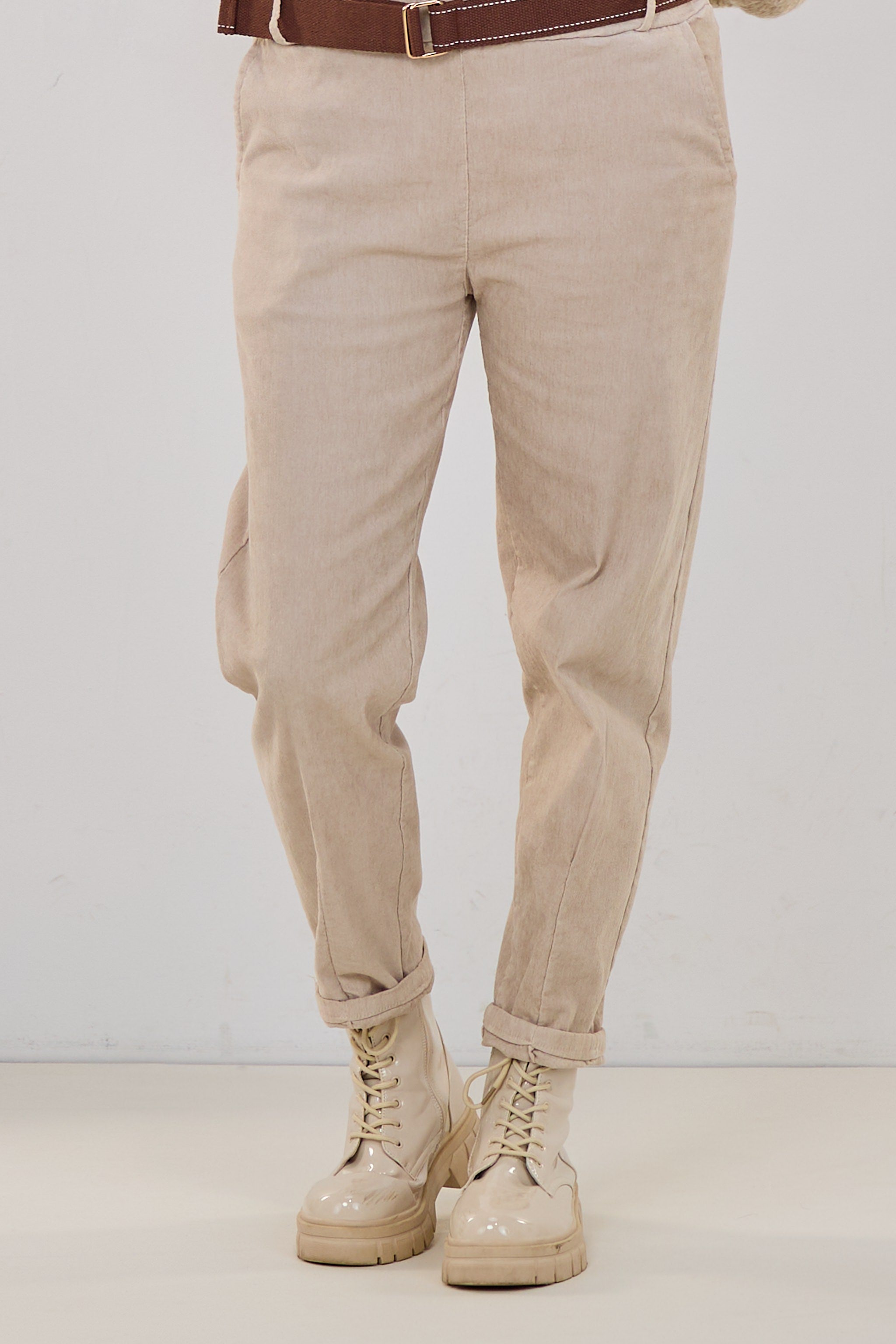 Feincord-Hose mit elastischem Bund, beige