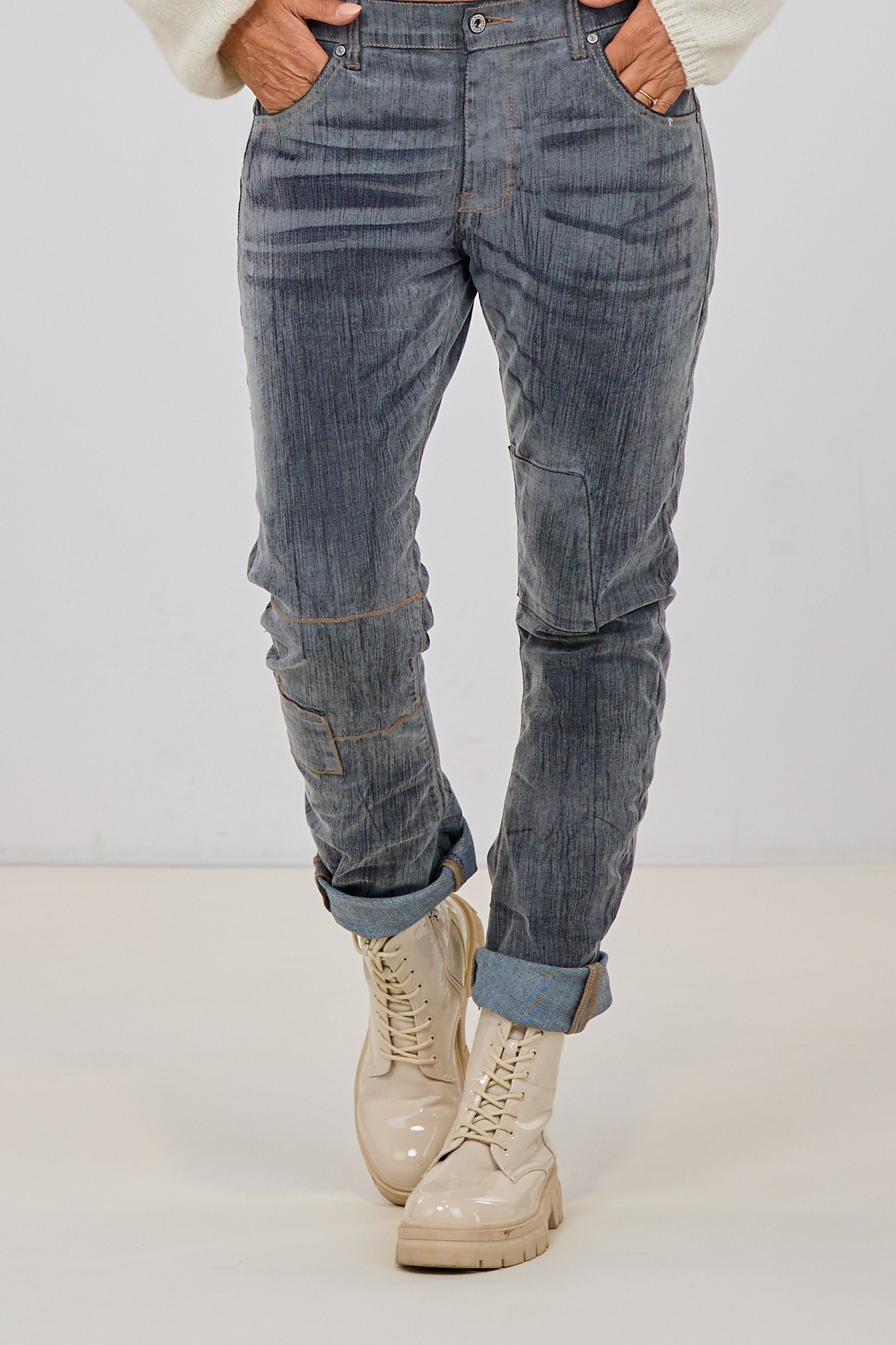 Jeans mit Jeans-Patches, anthrazit