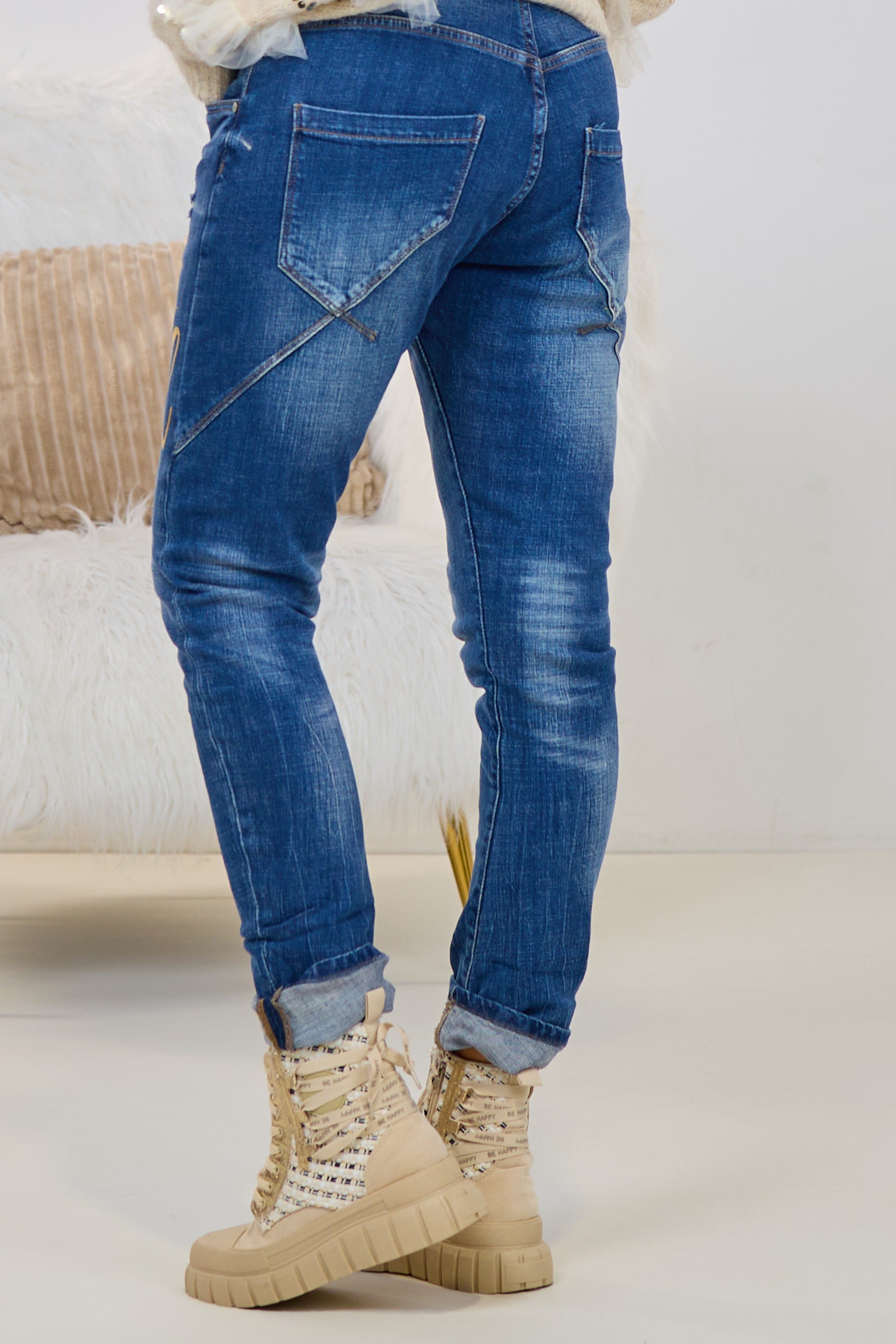 Jeans mit goldfarbenem Druck, denim-gold