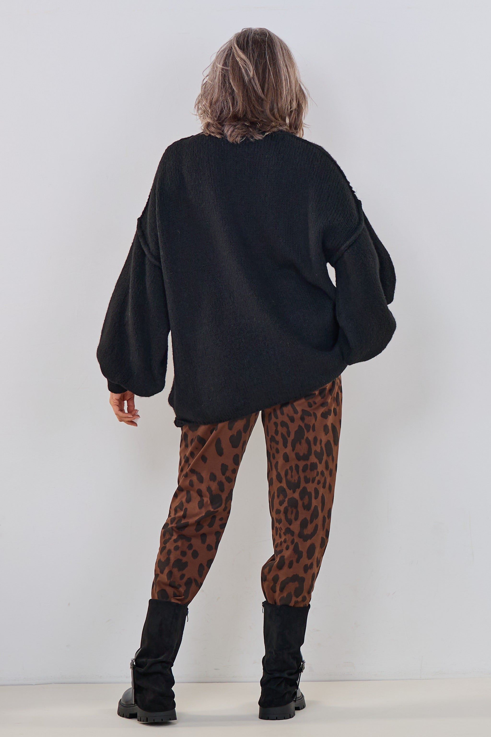 Grober Strickpullover mit Turtleneck, schwarz