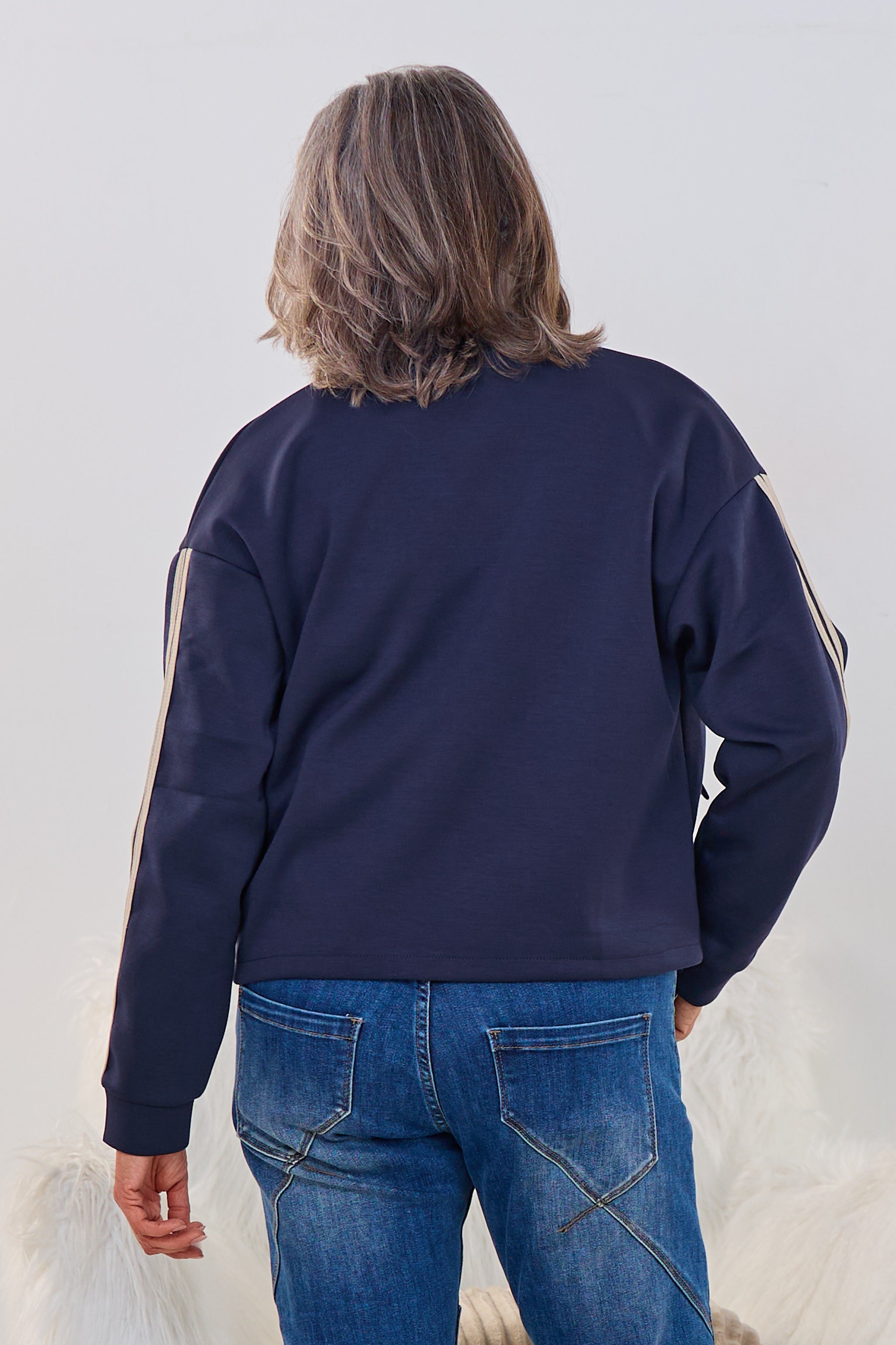 Blouson mit Streifen auf den Ärmeln, dunkelblau