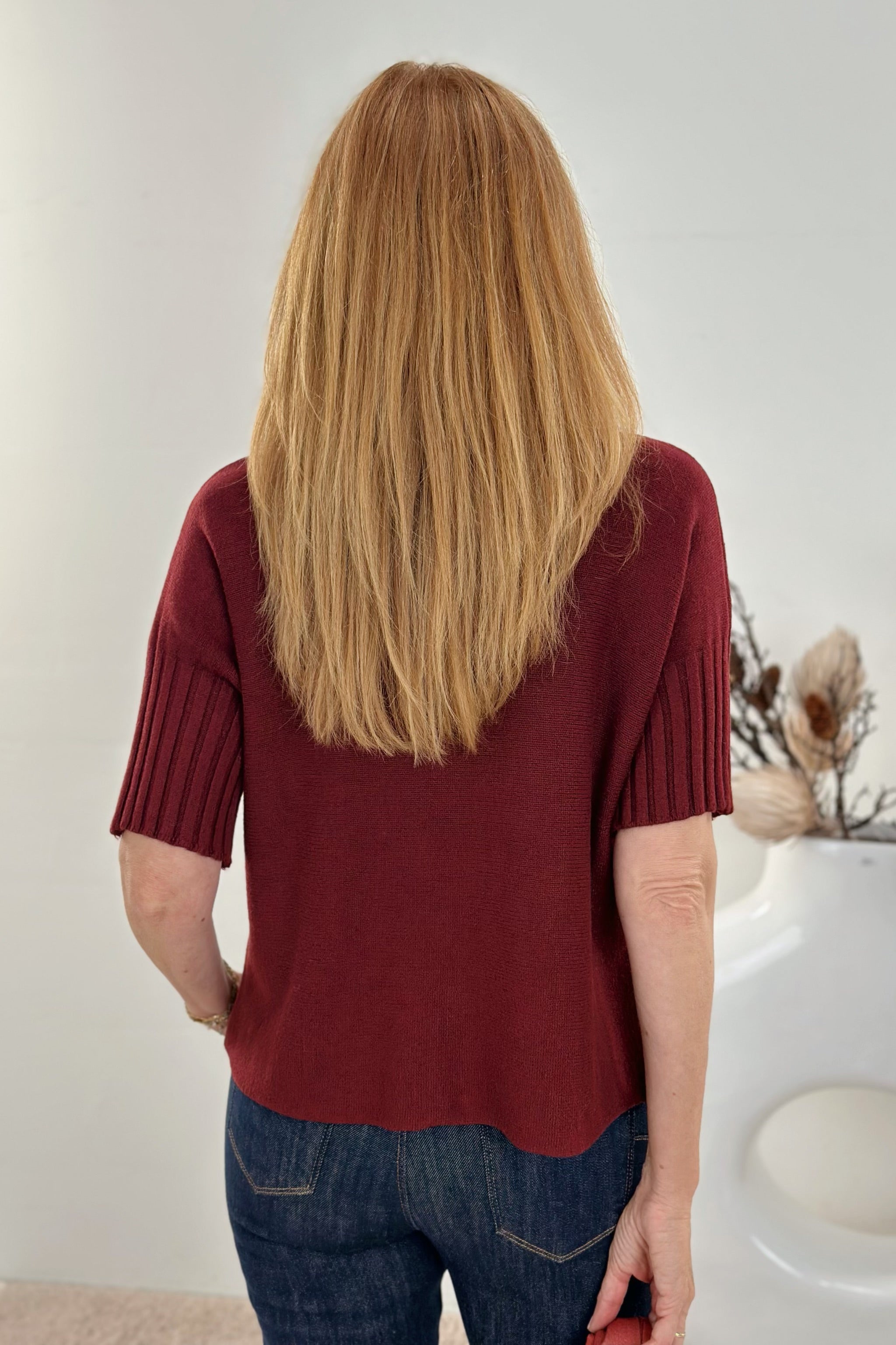 Weicher Kurzarm Pulli mit turtleneck, bordeaux (rostrot)