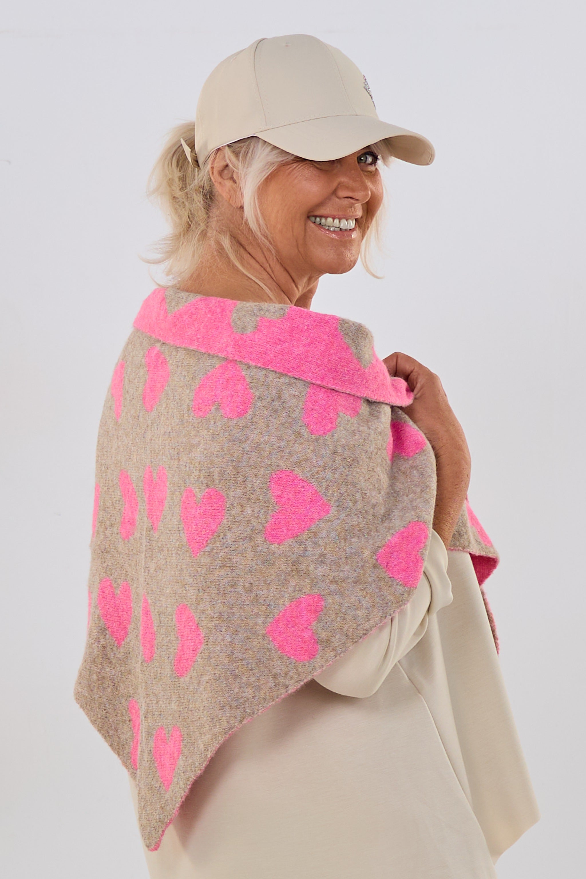 gestrickter Dreiecksschal, taupe-rosa meliert