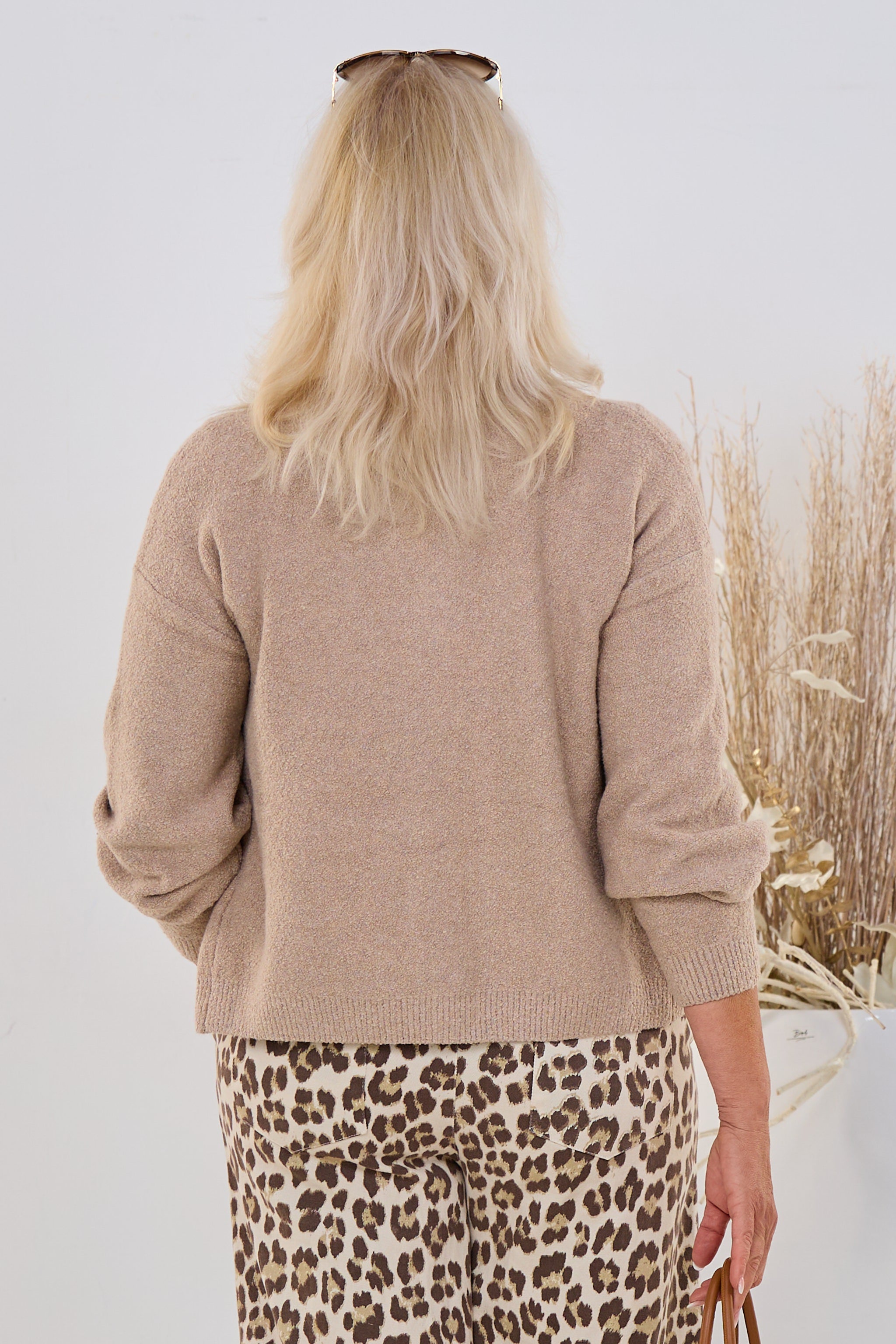 Strickjacke mit Zopf- und Argylemuster, beige-melange