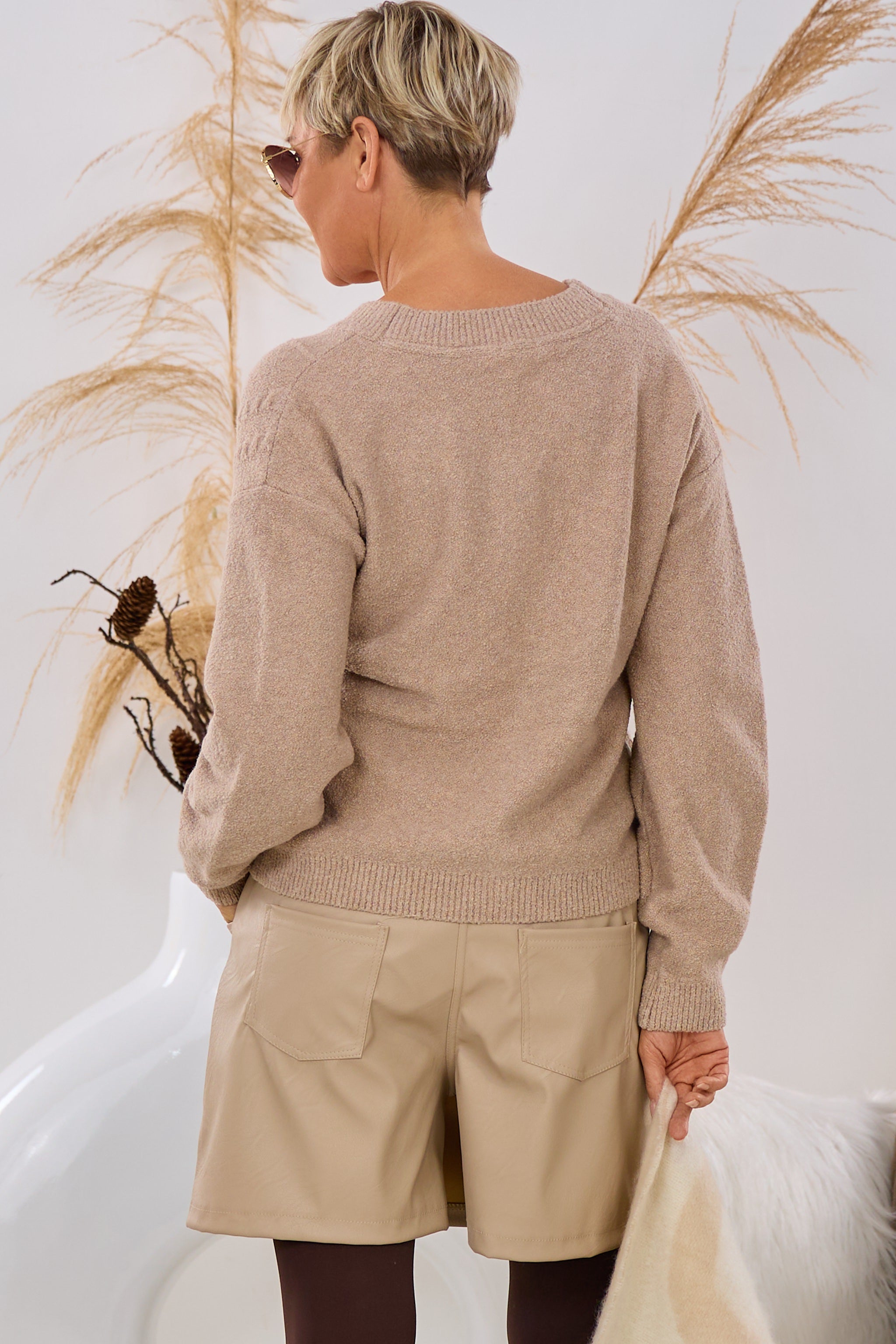 Strickjacke mit Zopf- und Argylemuster, beige-melange