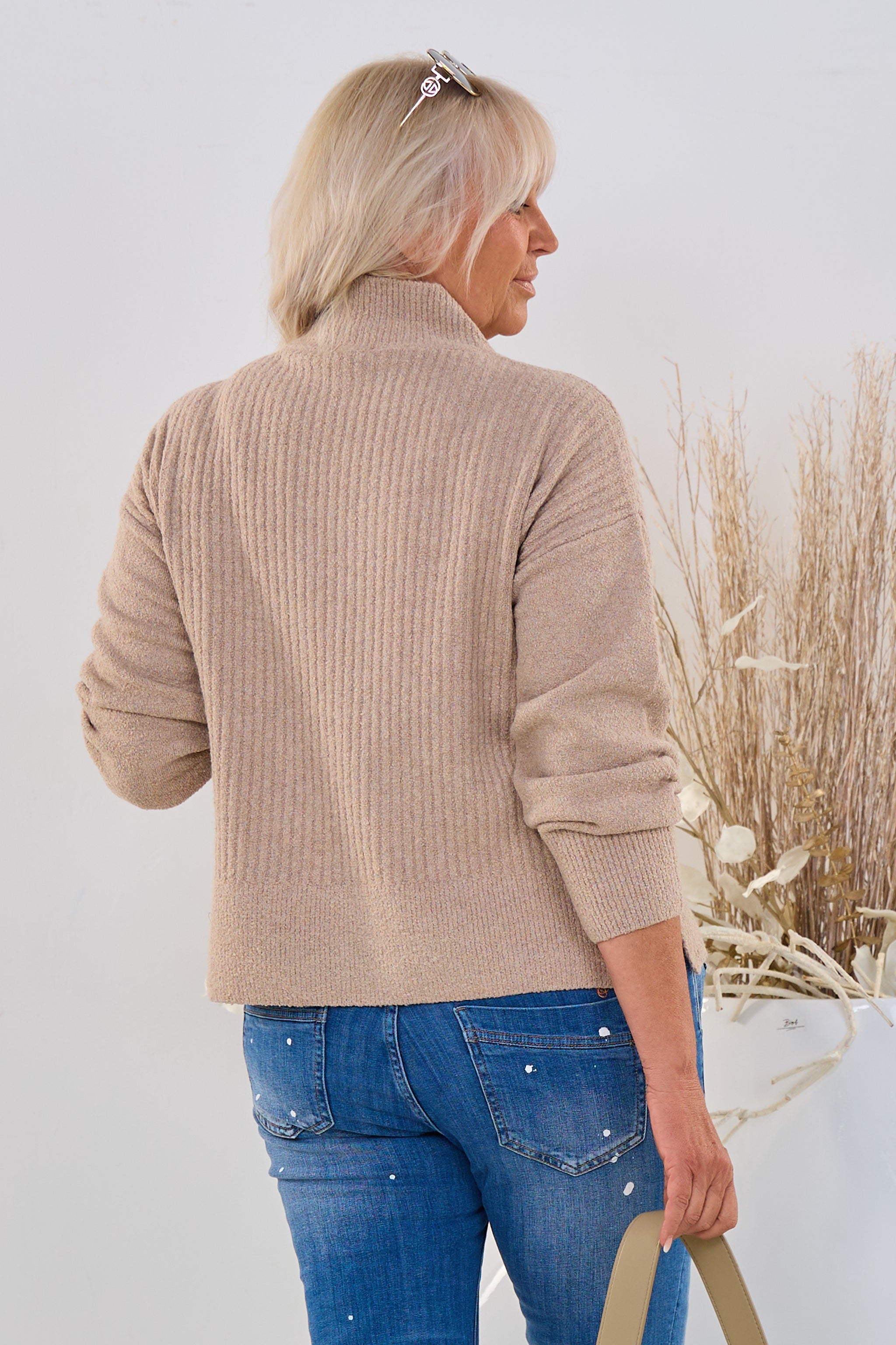 gerippter Turtleneck-Pulli, beige-melange