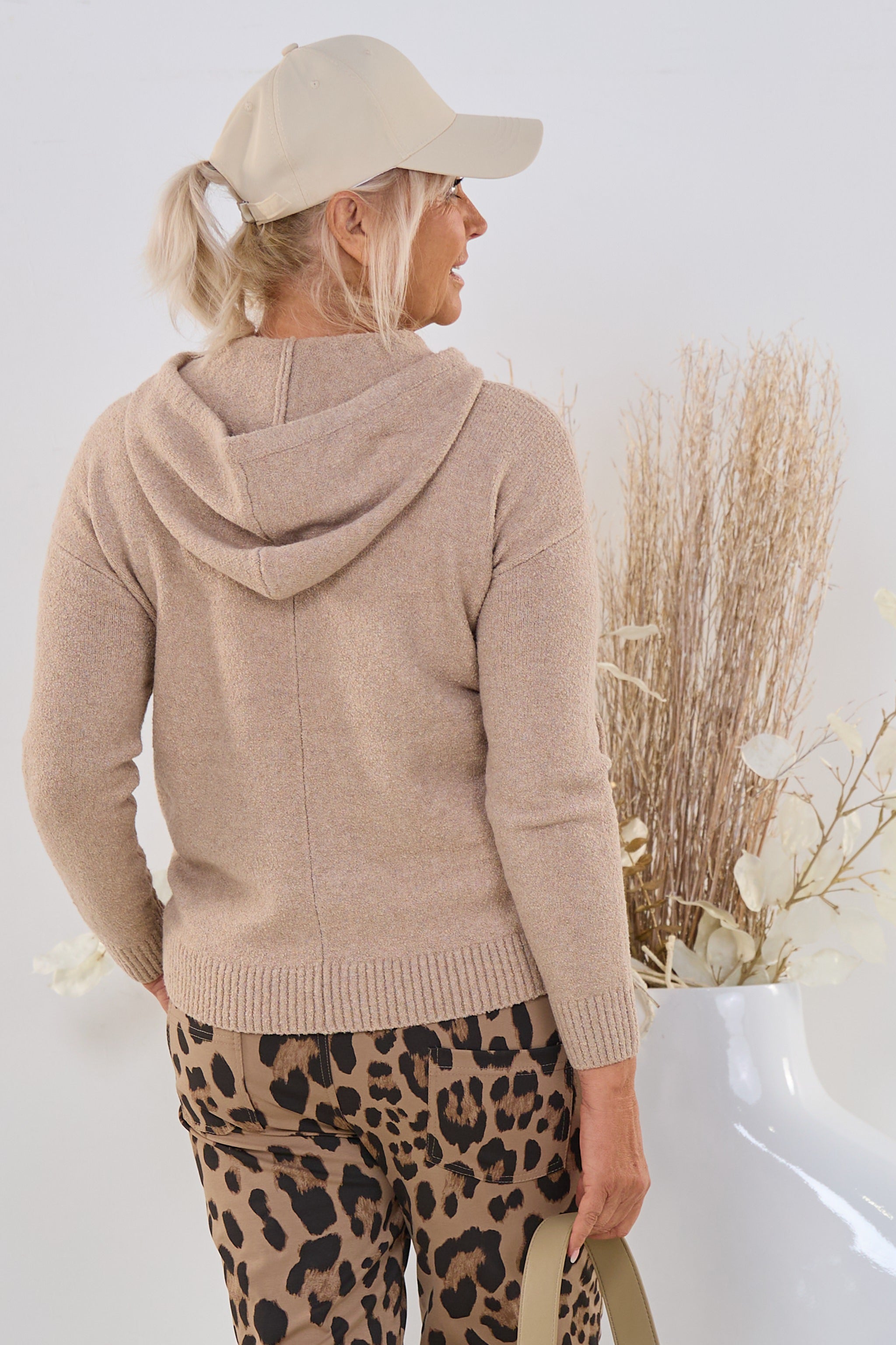Kapuzen-Strickpullover, beige-melange