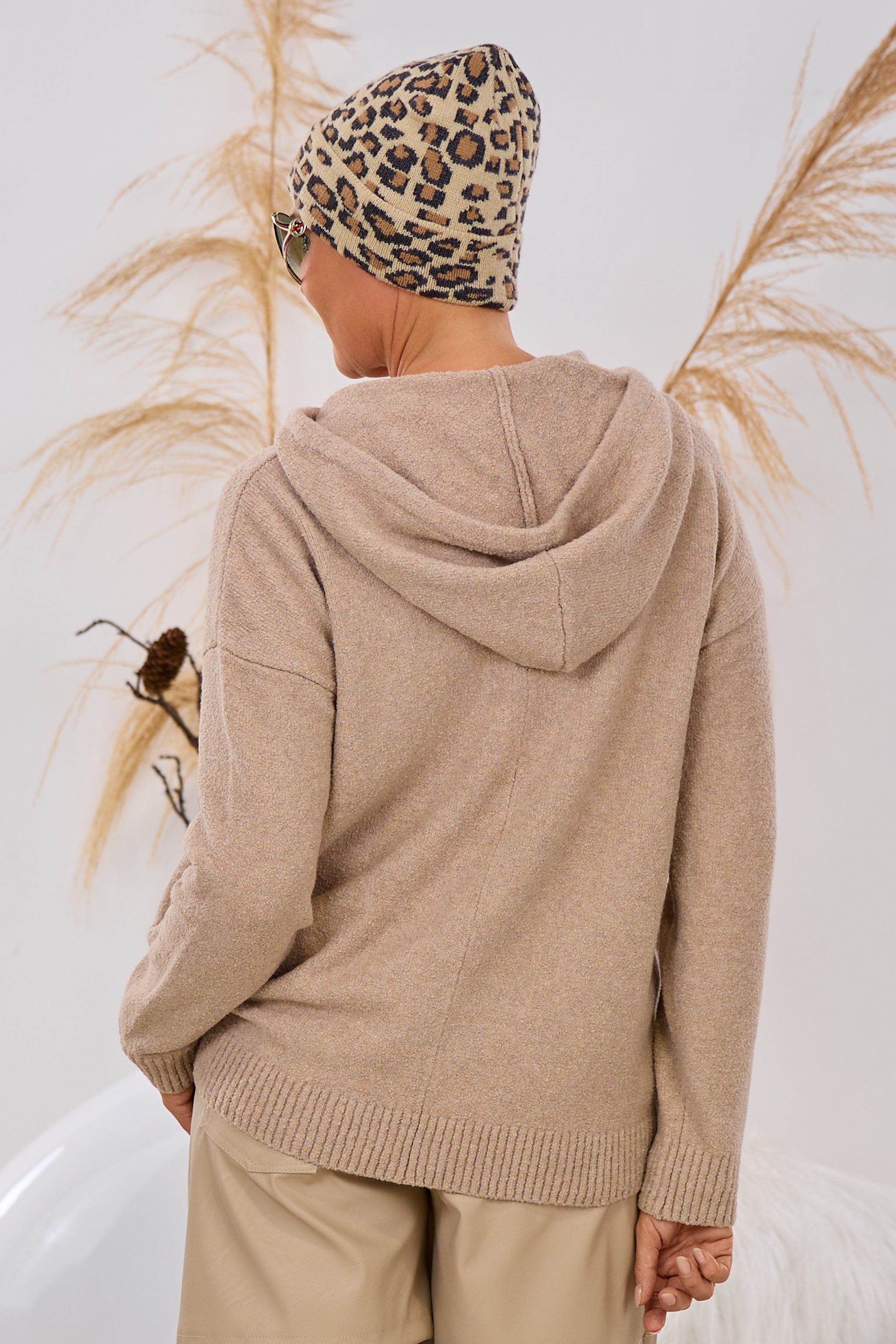 Kapuzen-Strickpullover, beige-melange