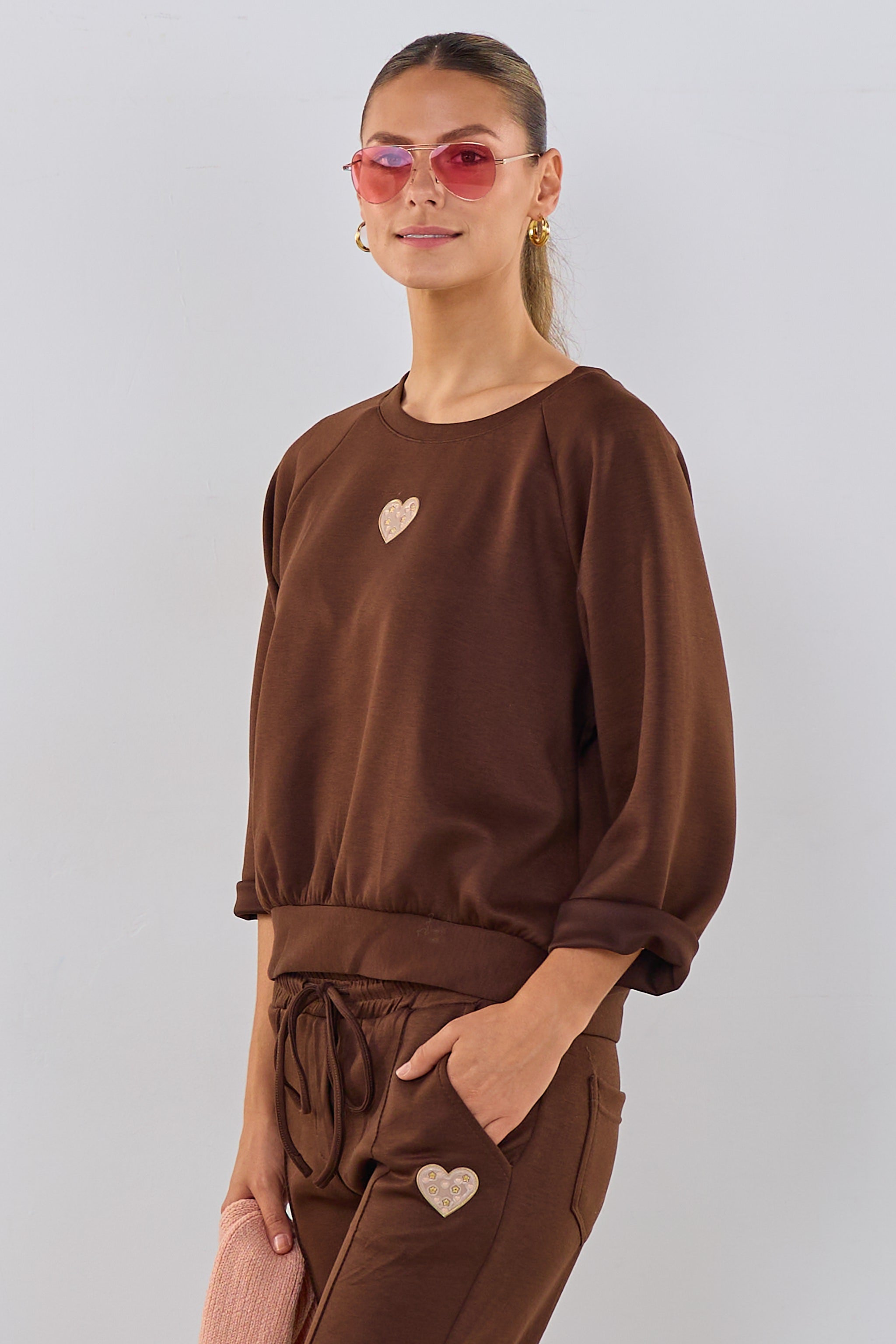 Cozy Shirt mit Herz, braun
