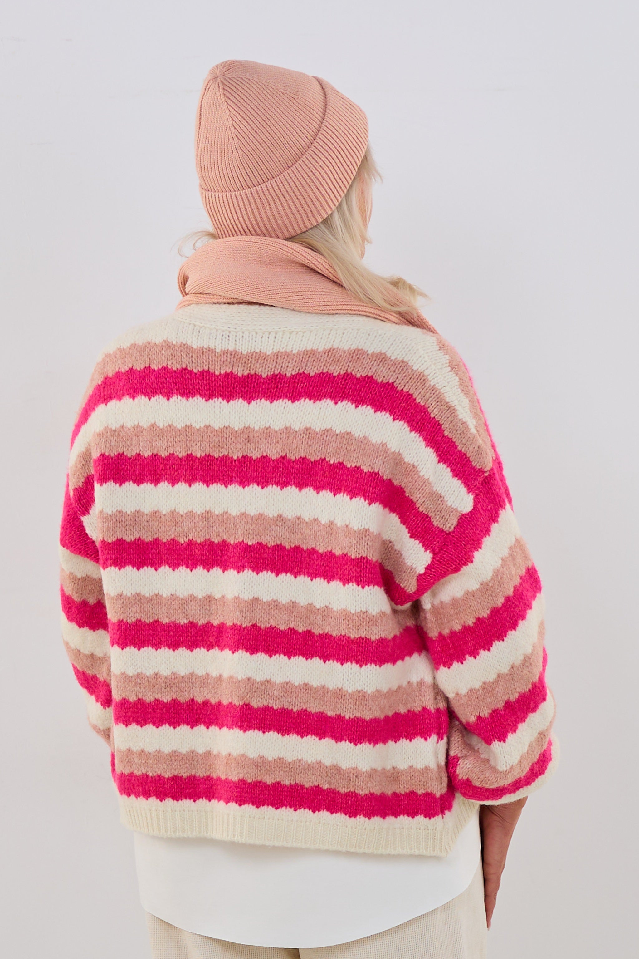geringelter Cardigan mit V-Ausschnitt , pink-altrosa-ecru