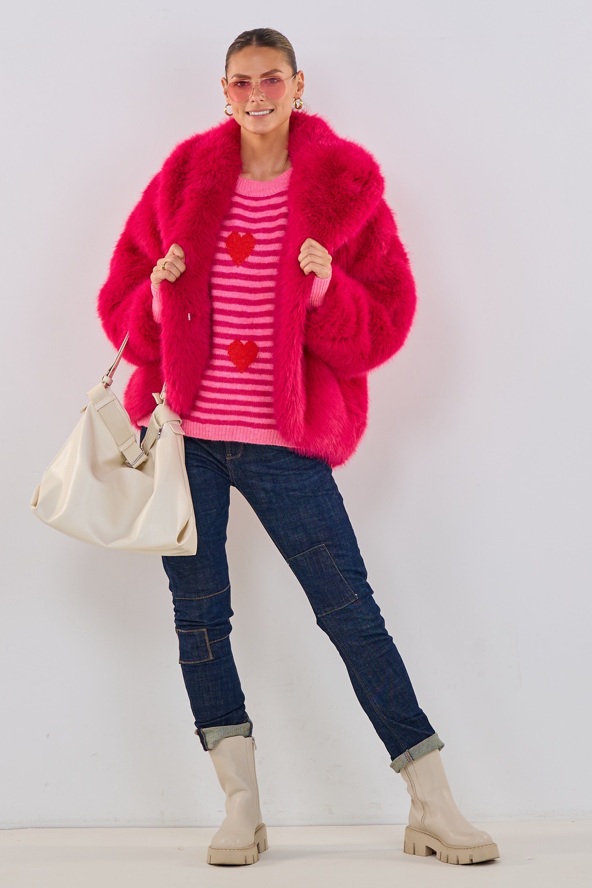 geringelter Pulli mit Herzen, pink-rosa-rot