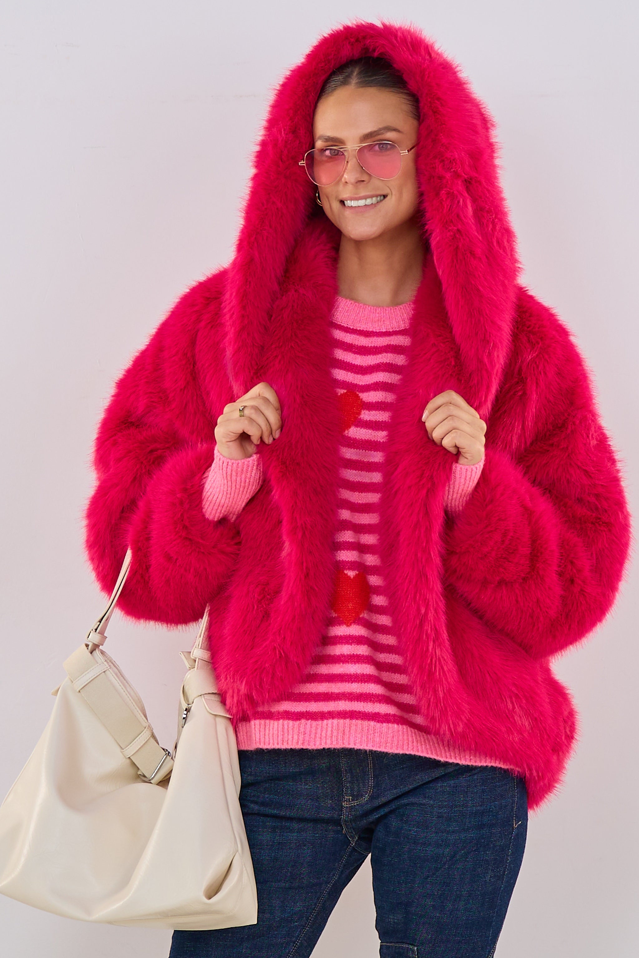 geringelter Pulli mit Herzen, pink-rosa-rot