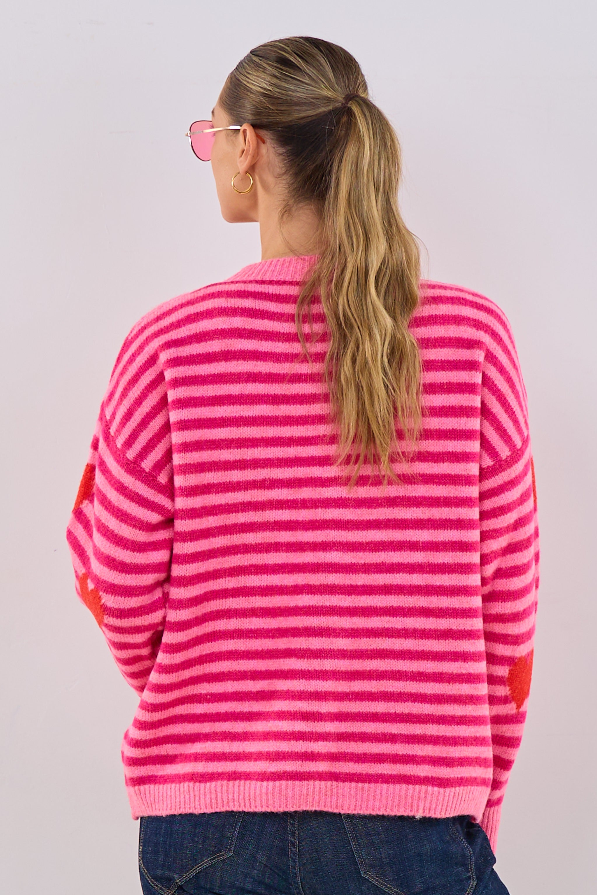 geringelter Pulli mit Herzen, pink-rosa-rot