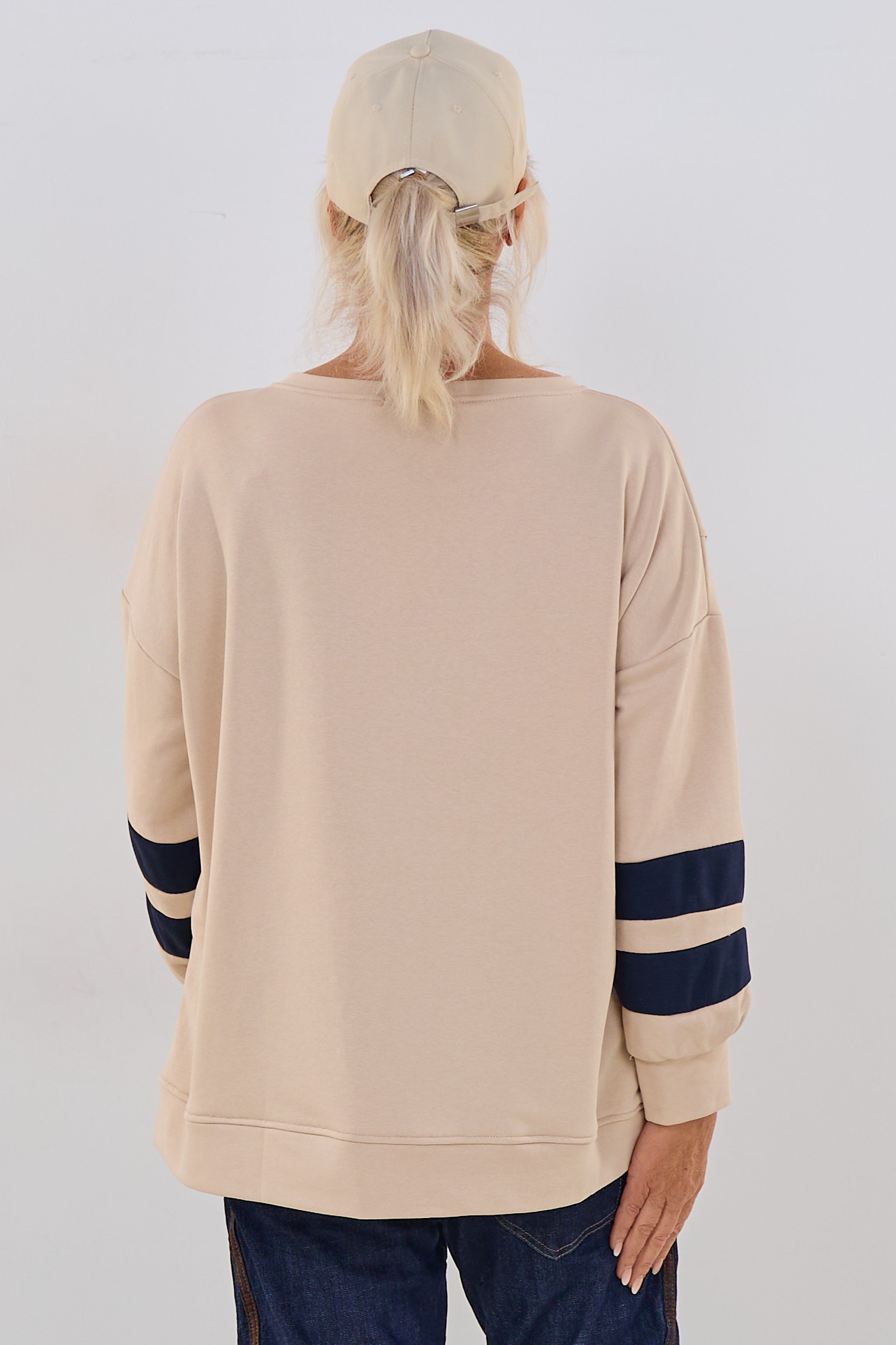 Sweaty mit Print und Streifen, beige-blau