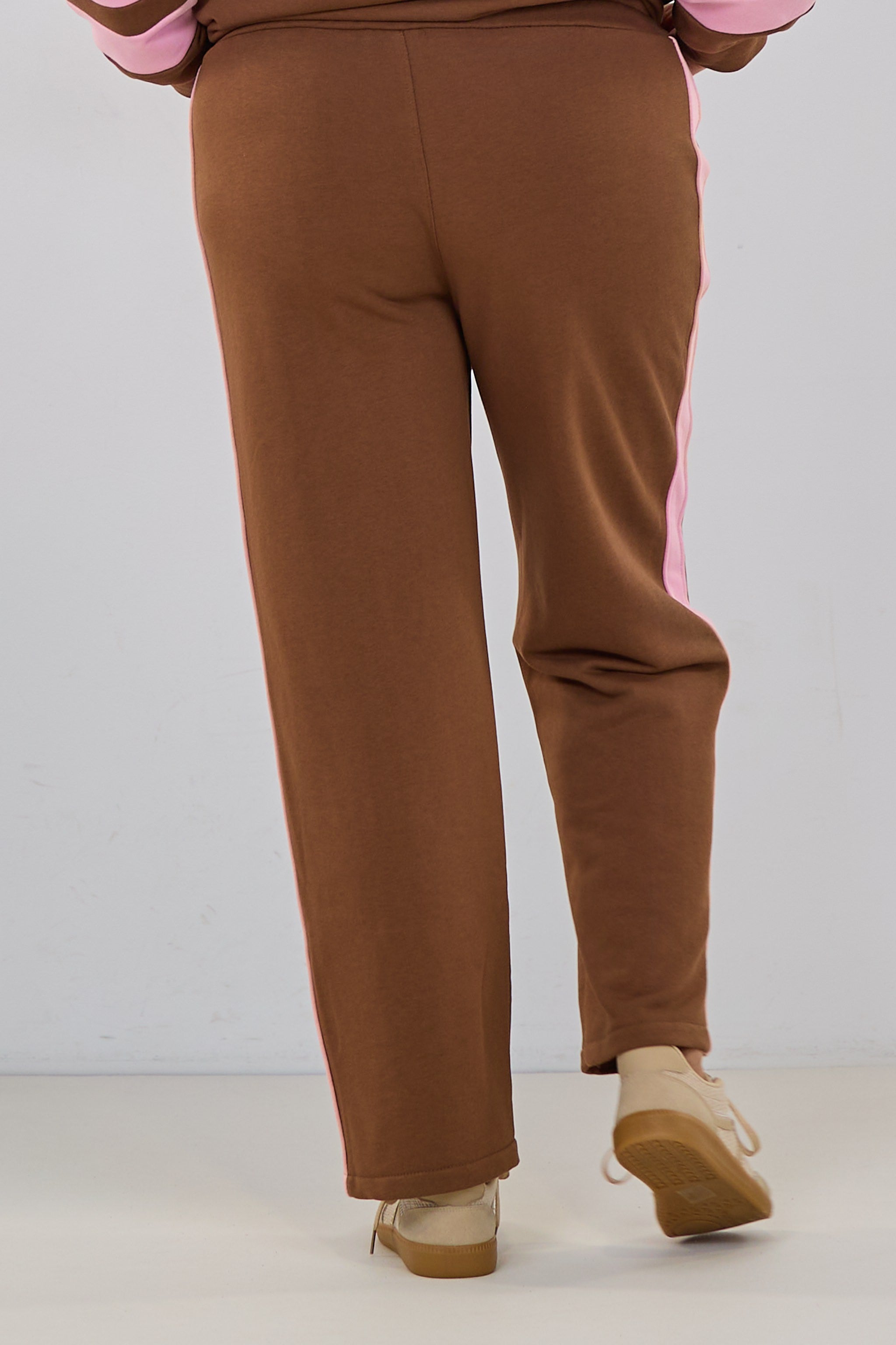 Sweathose mit weitem Bein und Streifen, braun-rosa