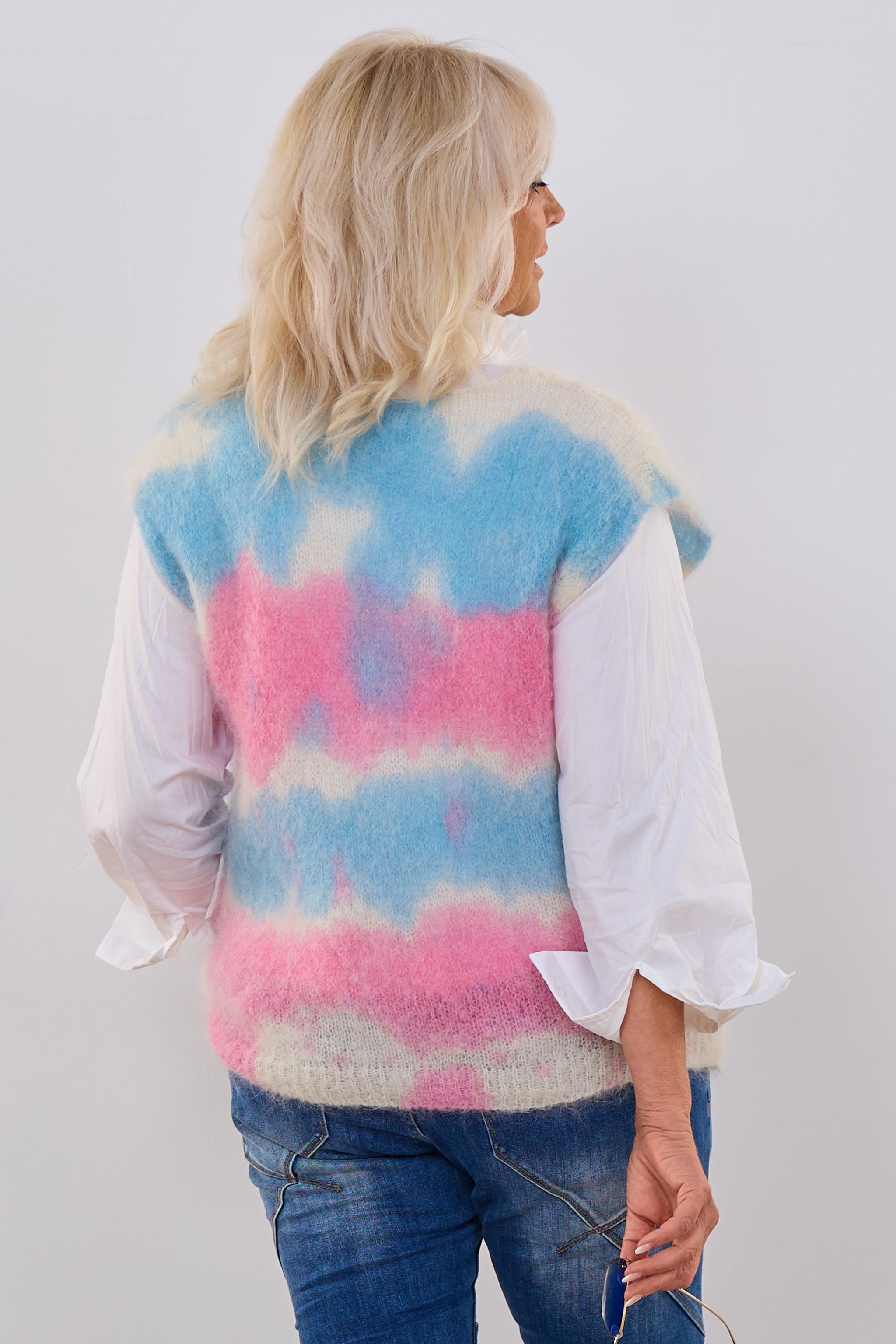 Mohair Weste, pink-blau-creme