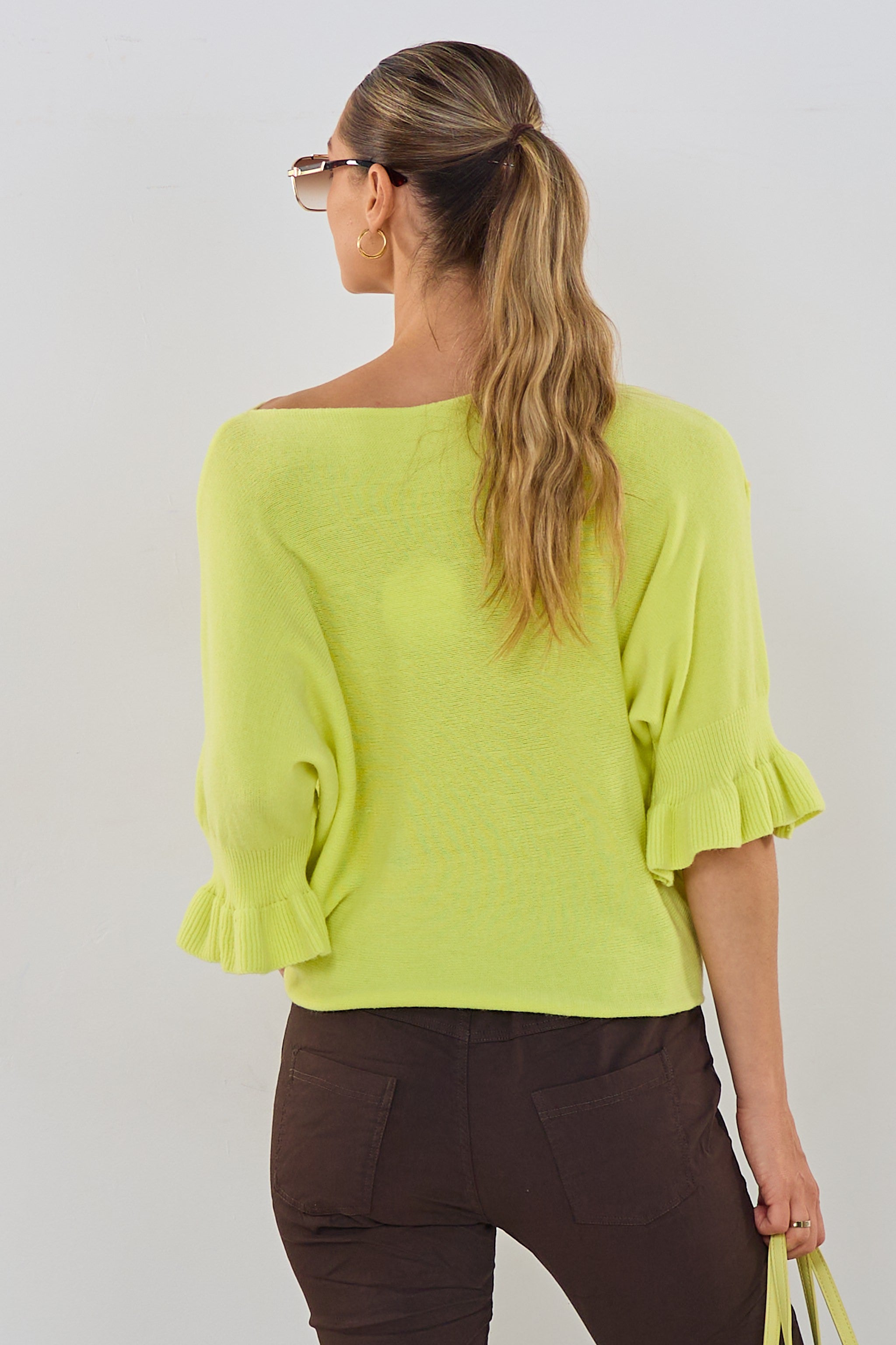 Strickpulli mit Rüschenärmeln, limette