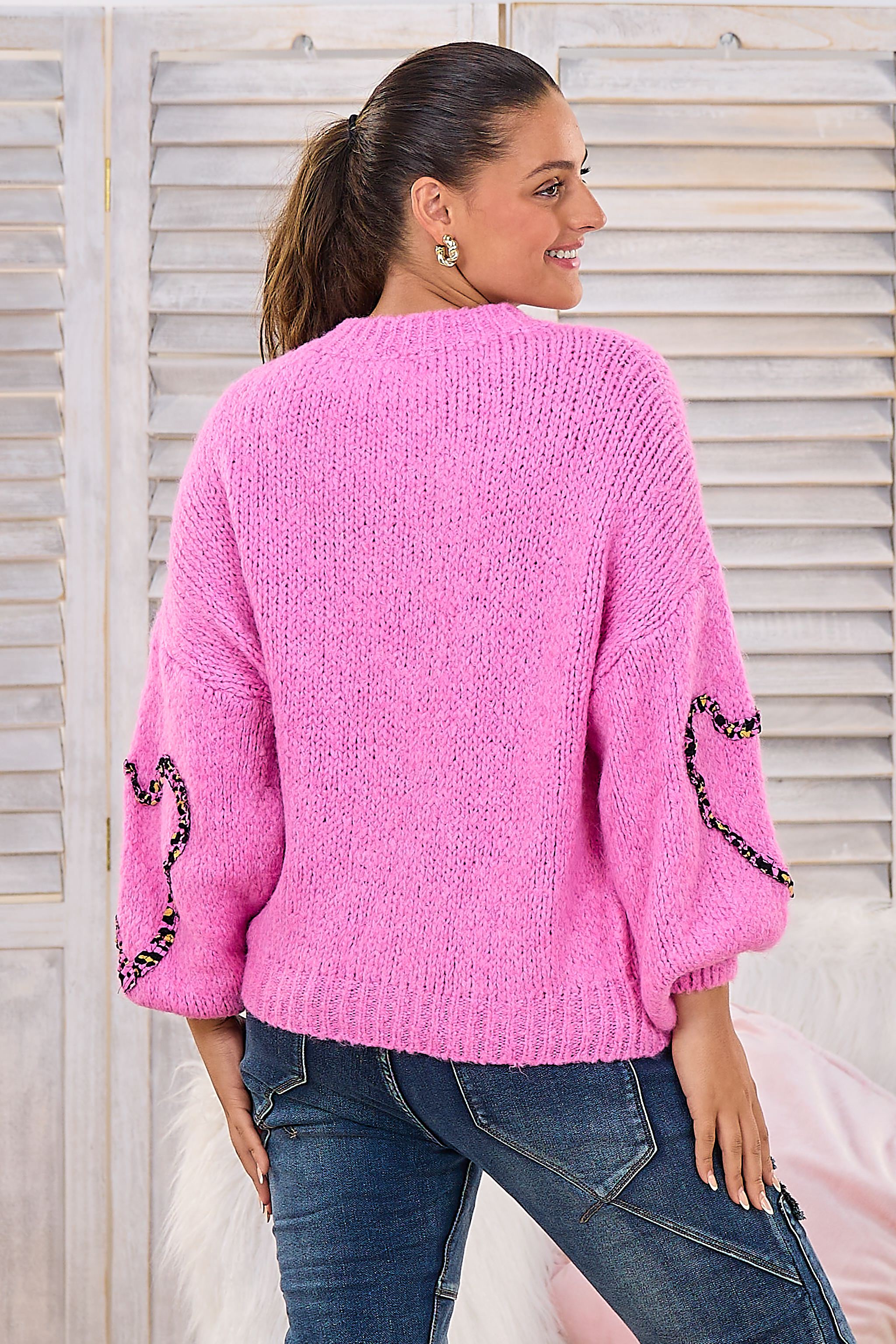 Strickpulli mit Leo-Herzen, pink-leo