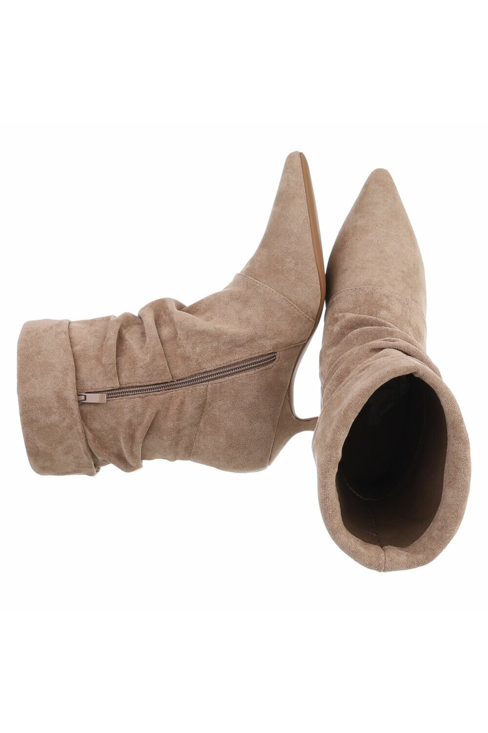 Spitze Stiefelette in Wildlederoptik, beige