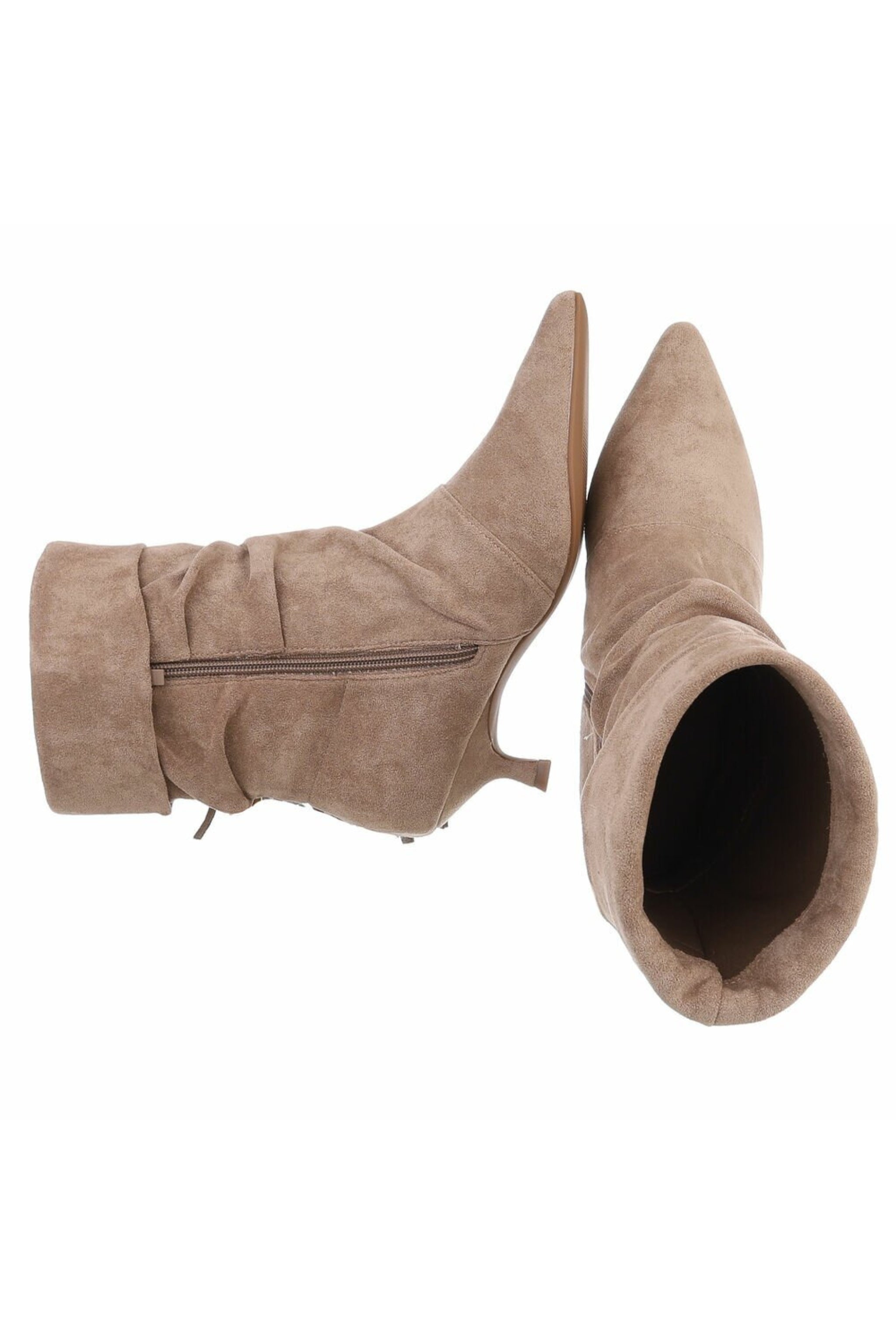 Stiefelette in Wildlederoptik mit Fransen, beige
