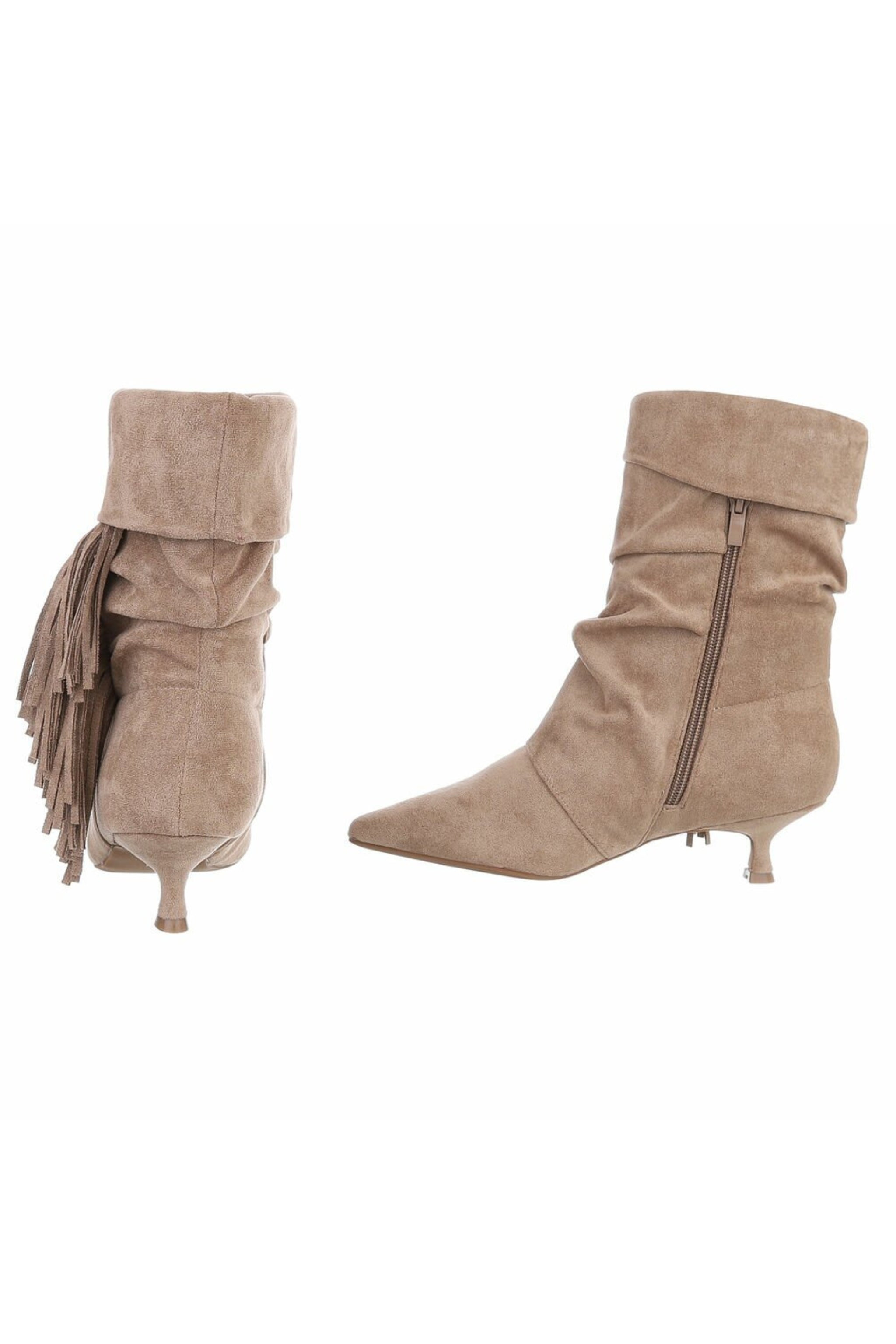 Stiefelette in Wildlederoptik mit Fransen, beige