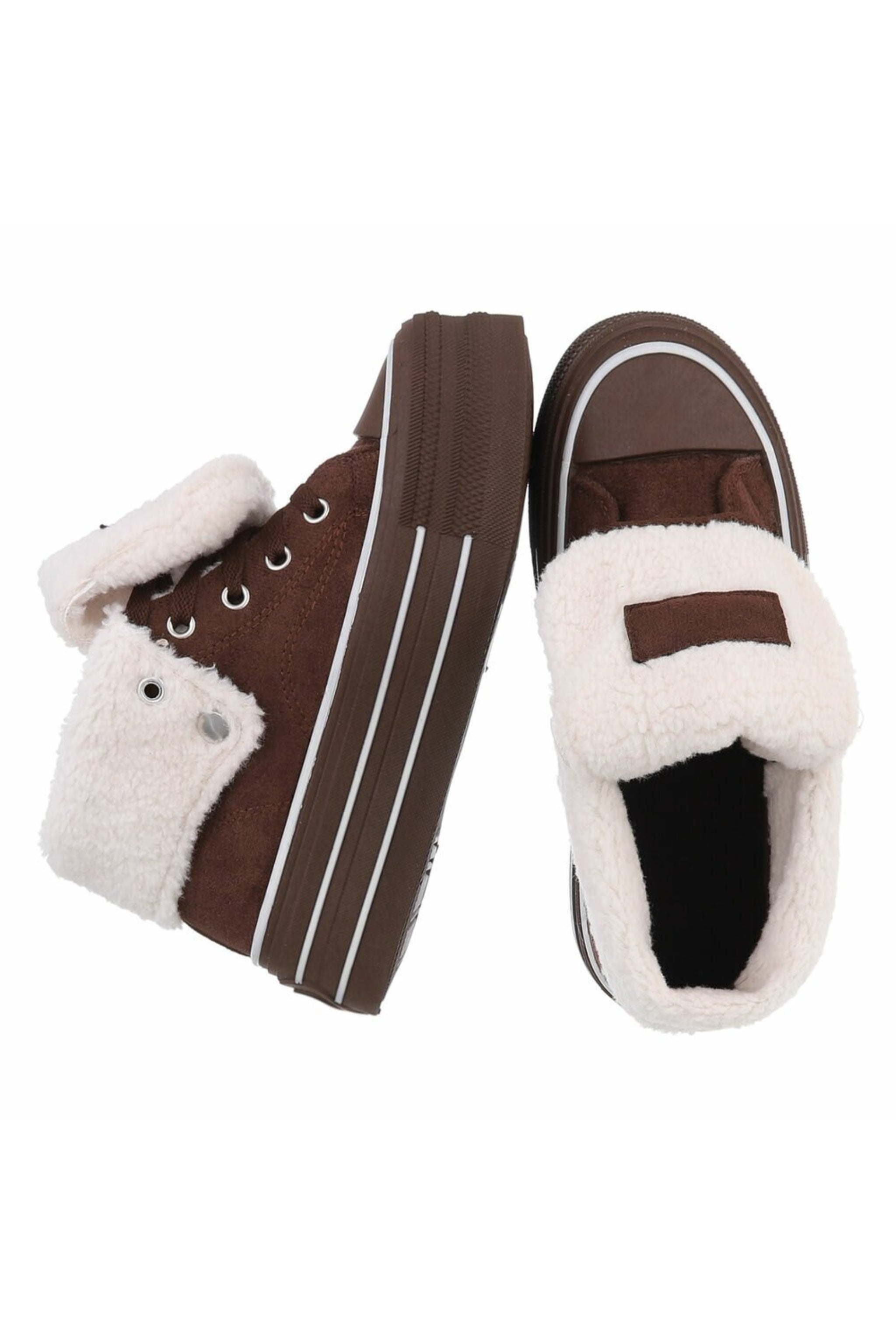 Teddy High-Top Plateau Sneaker in braun