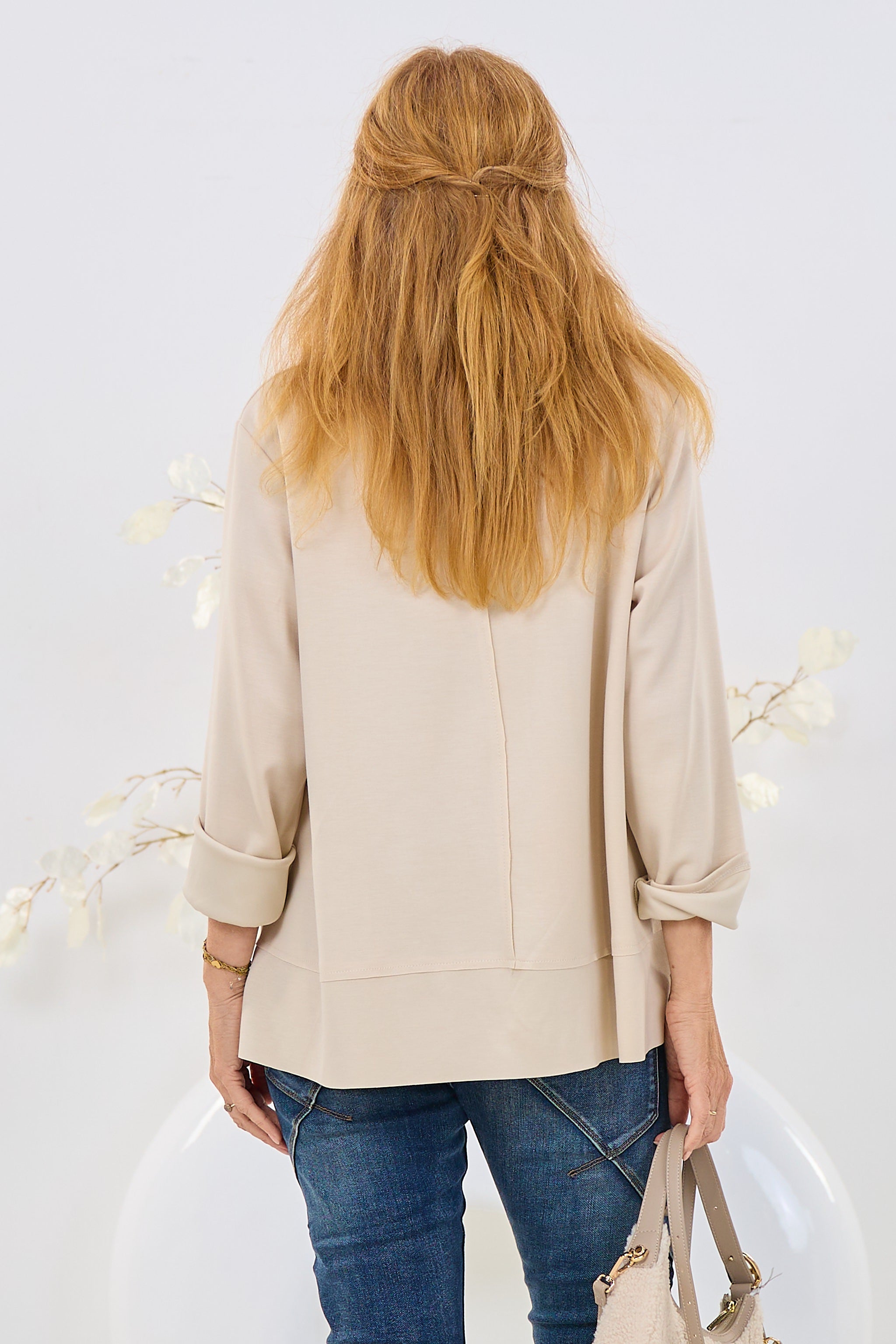 Cozy Basic Shirt mit Rundhalsausschnitt, beige