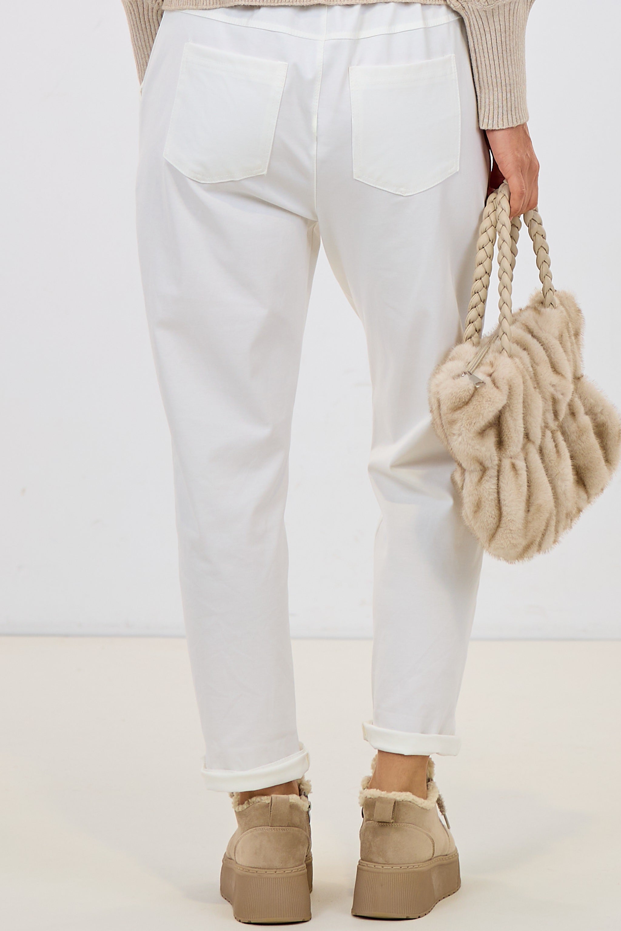 Stoffhose mit Biese, ecru