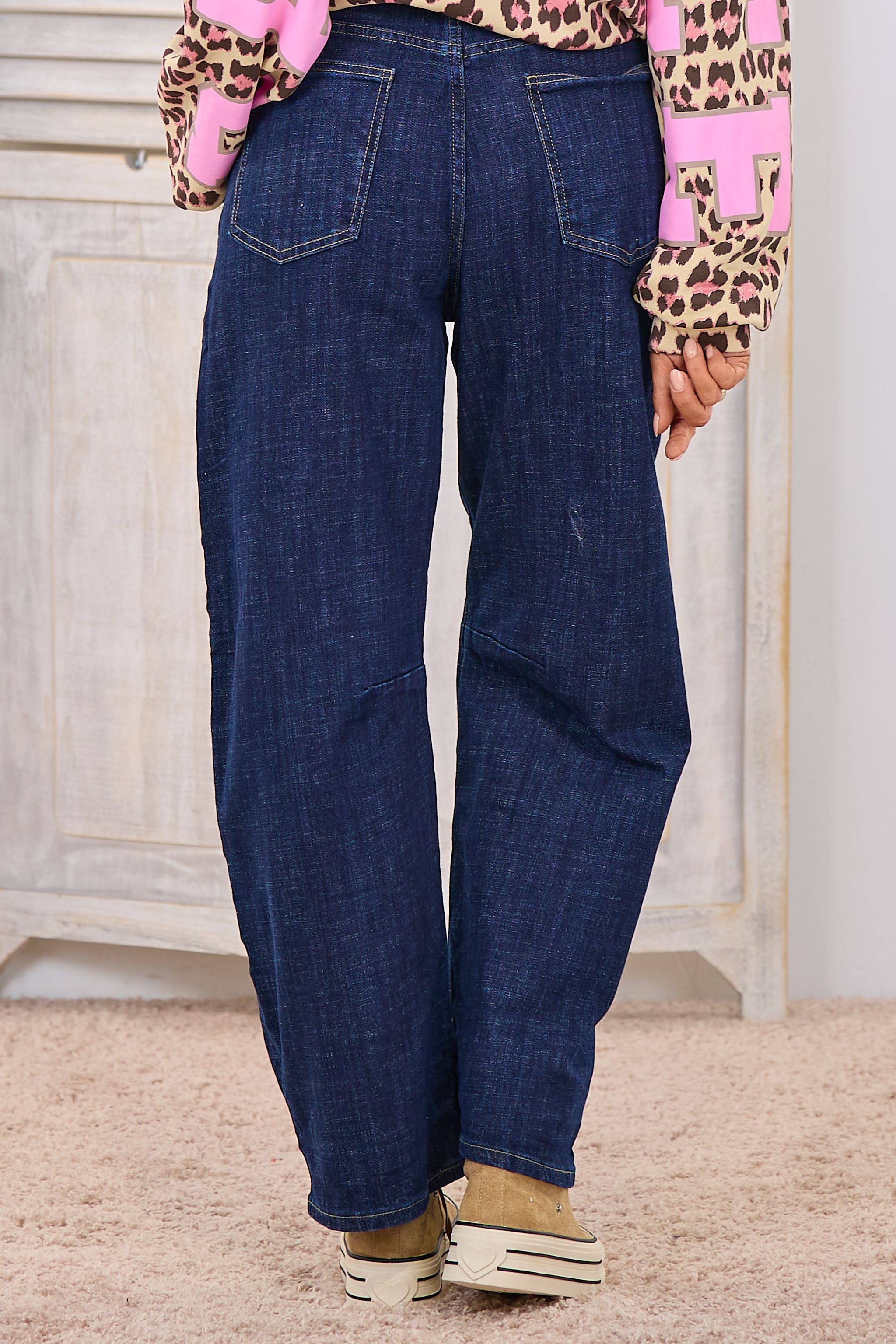 High Waist Jeans mit weitem Bein, dark denim