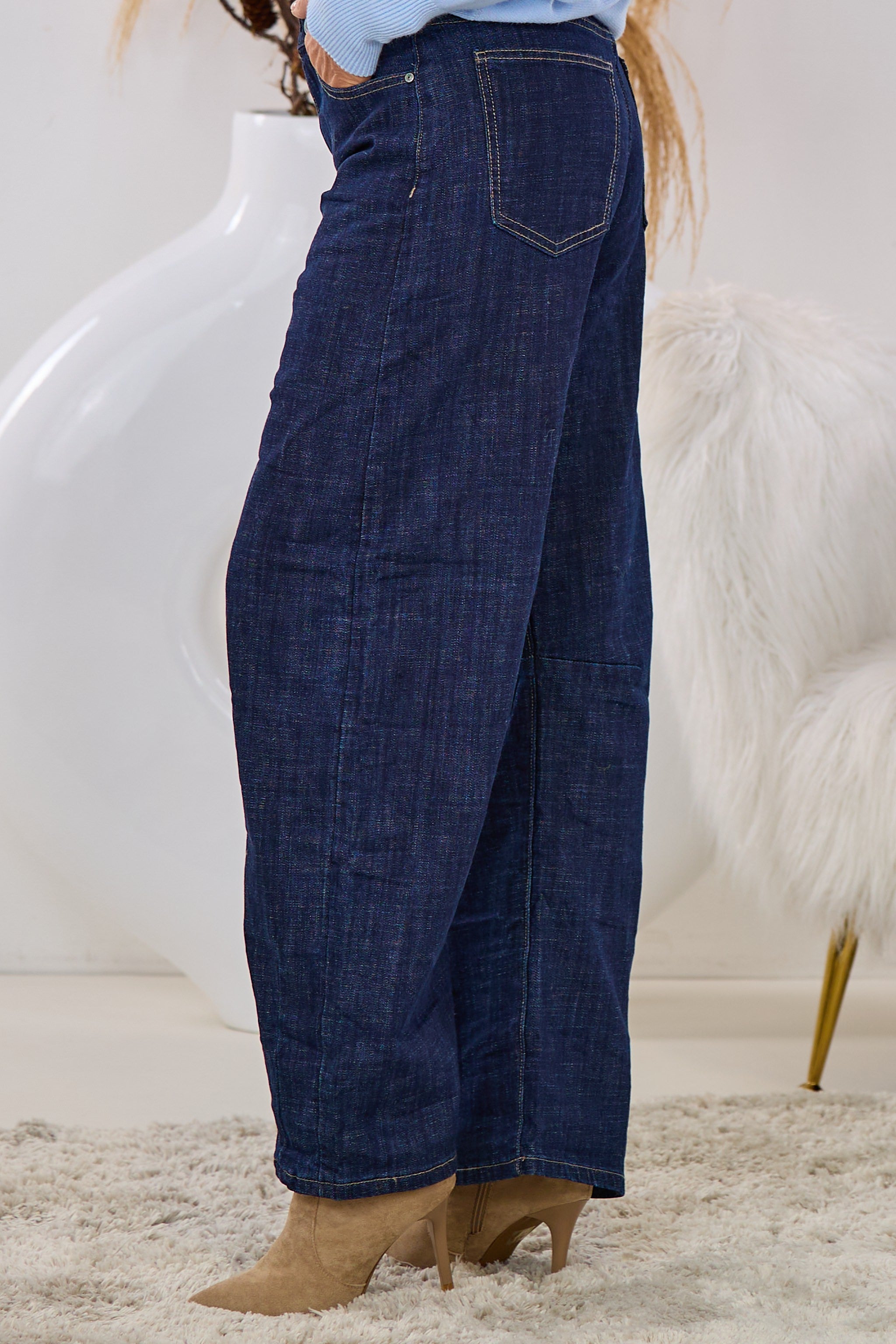 High Waist Jeans mit weitem Bein, dark denim