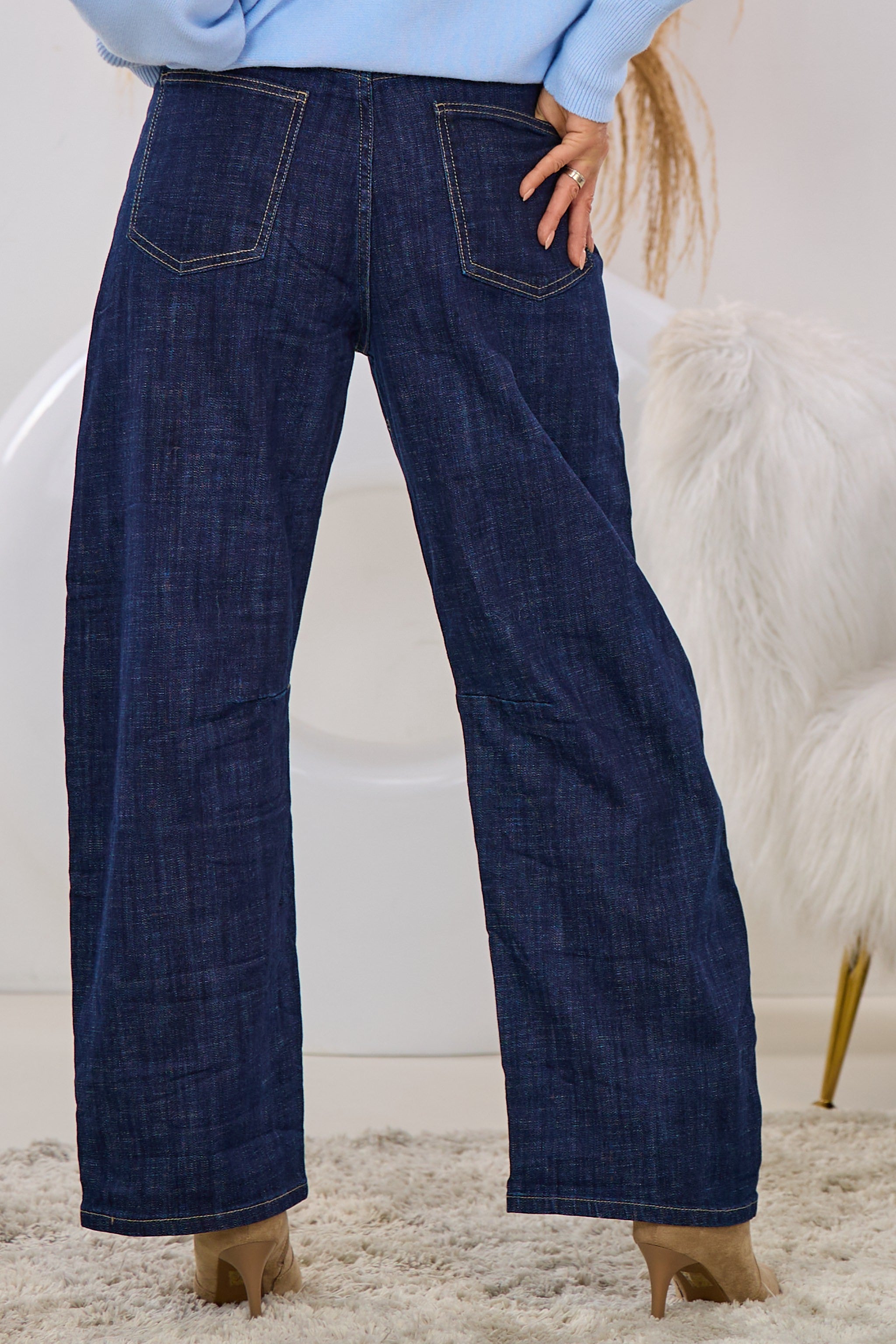 High Waist Jeans mit weitem Bein, dark denim