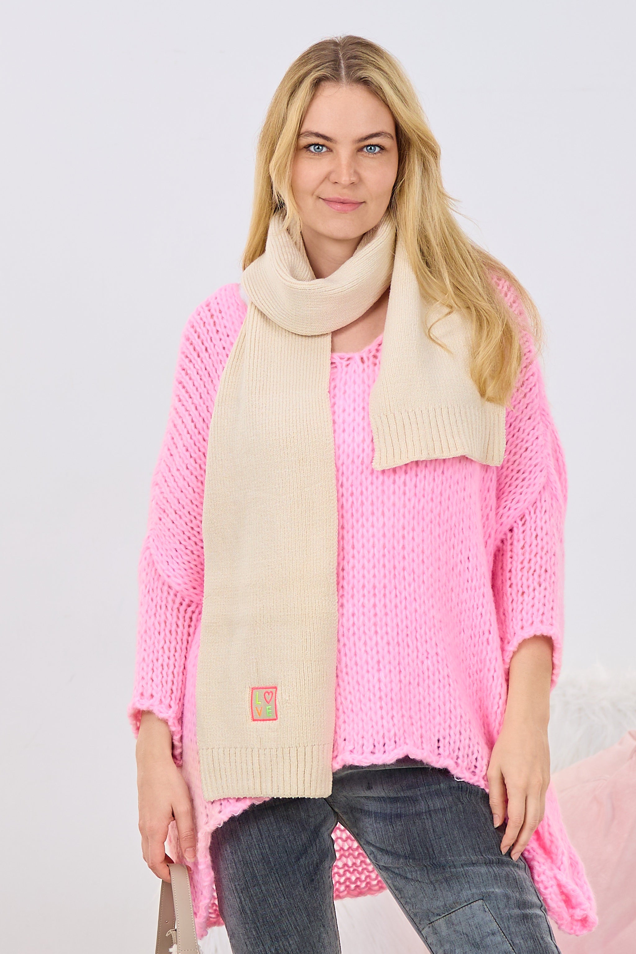 Oversized Strickpulli mit V-Ausschnitt, rosa