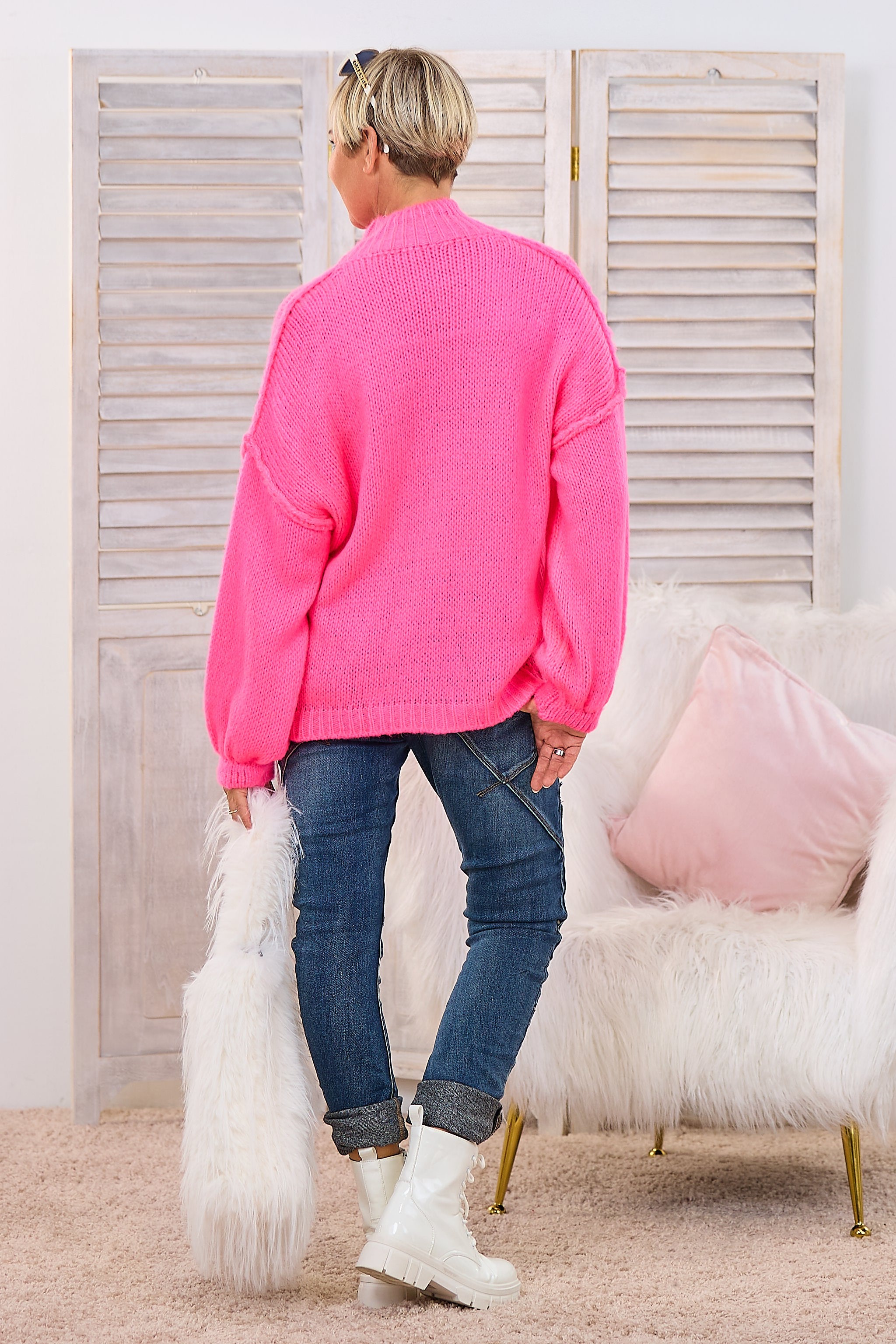 Strickpullover mit Turtleneck, neonpink
