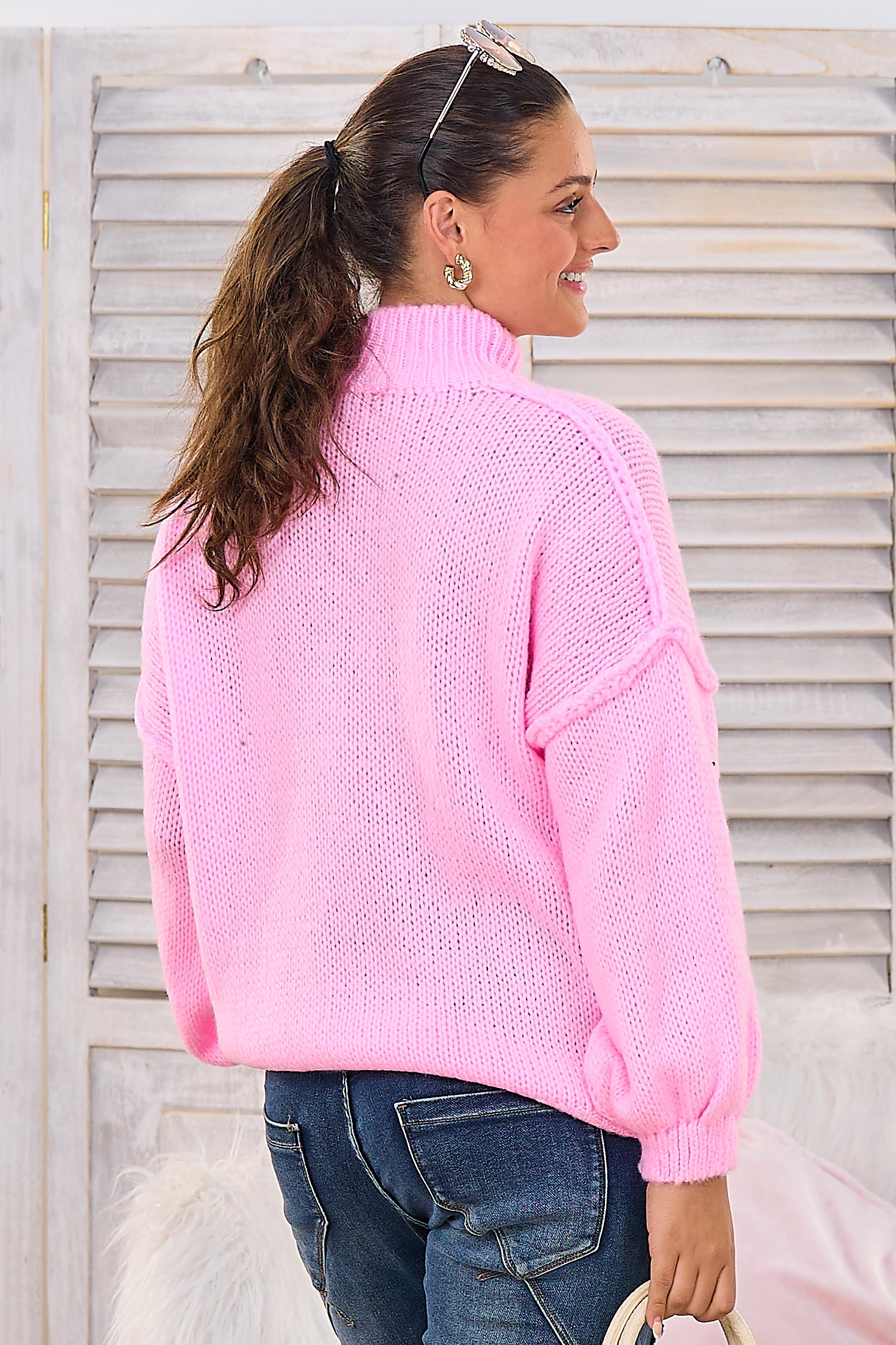 Strickpullover mit Turtleneck, rosa