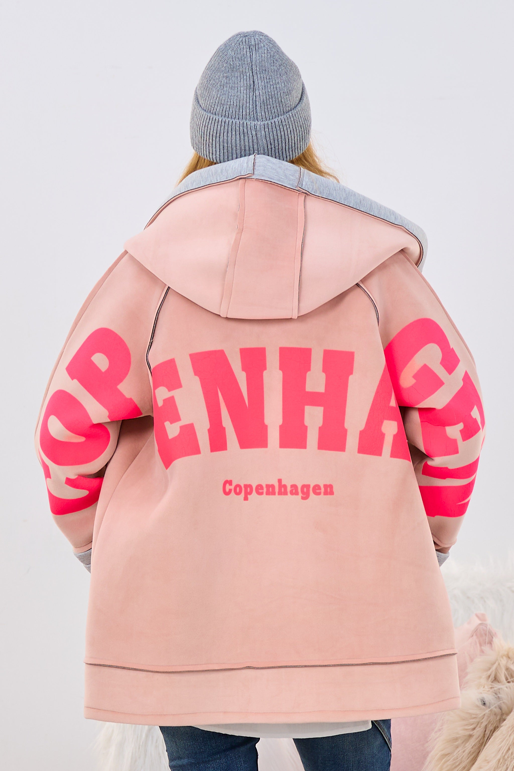 samtige Jacke, altrosa-grau-neonpink