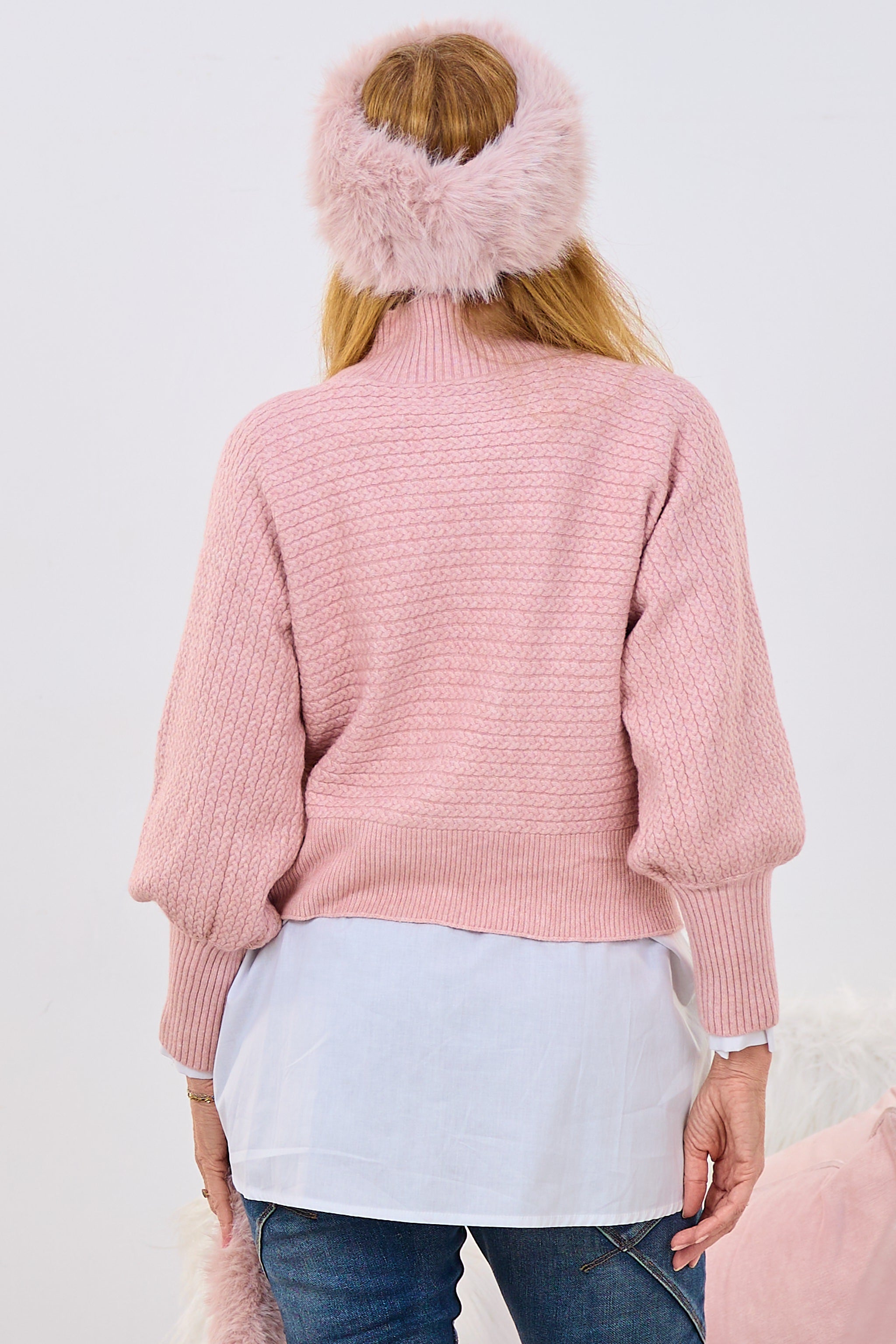 Strickpulli mit Zopfmuster, altrosa