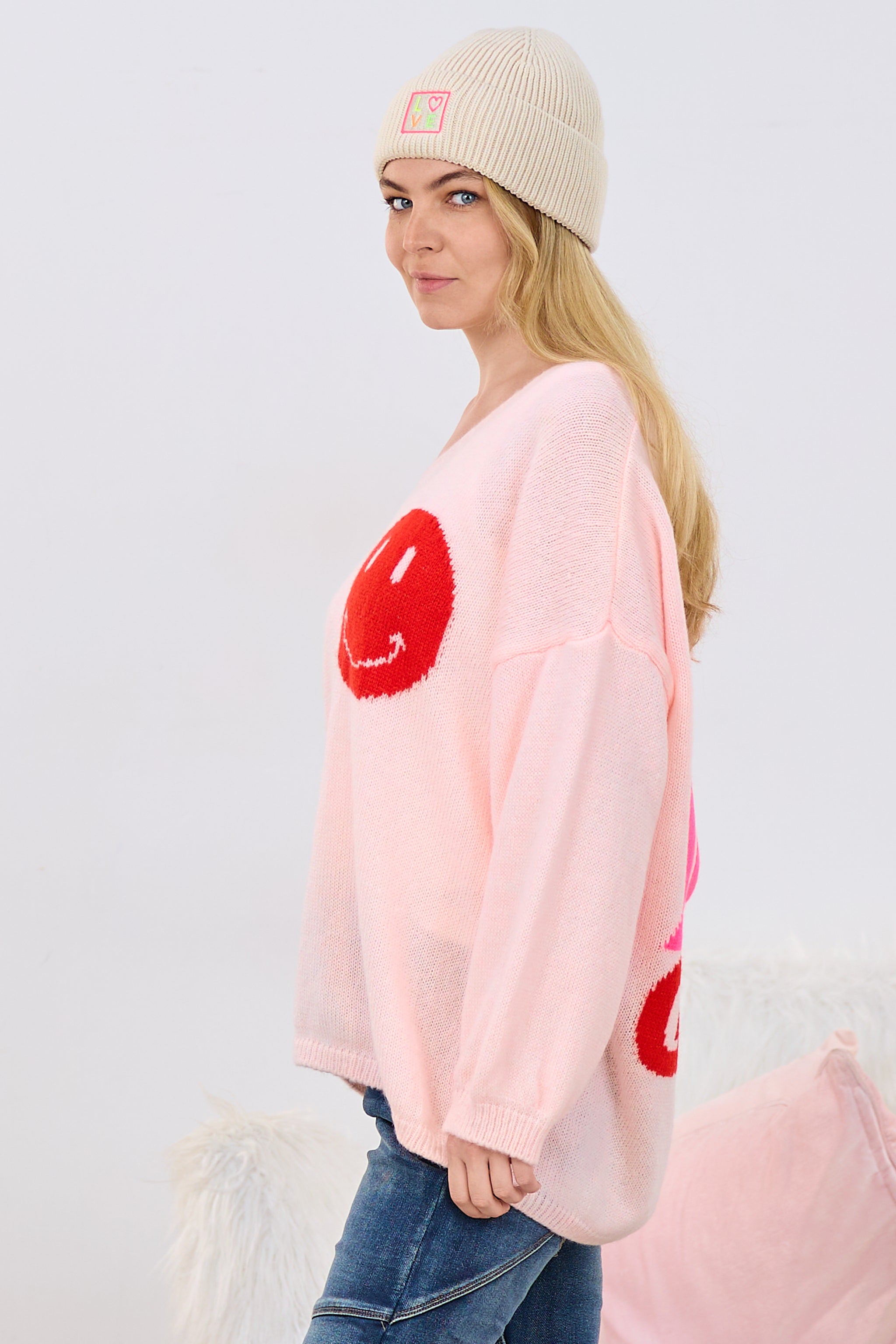 Oversized Strickpulli IT'S ALL GOOD, rosa