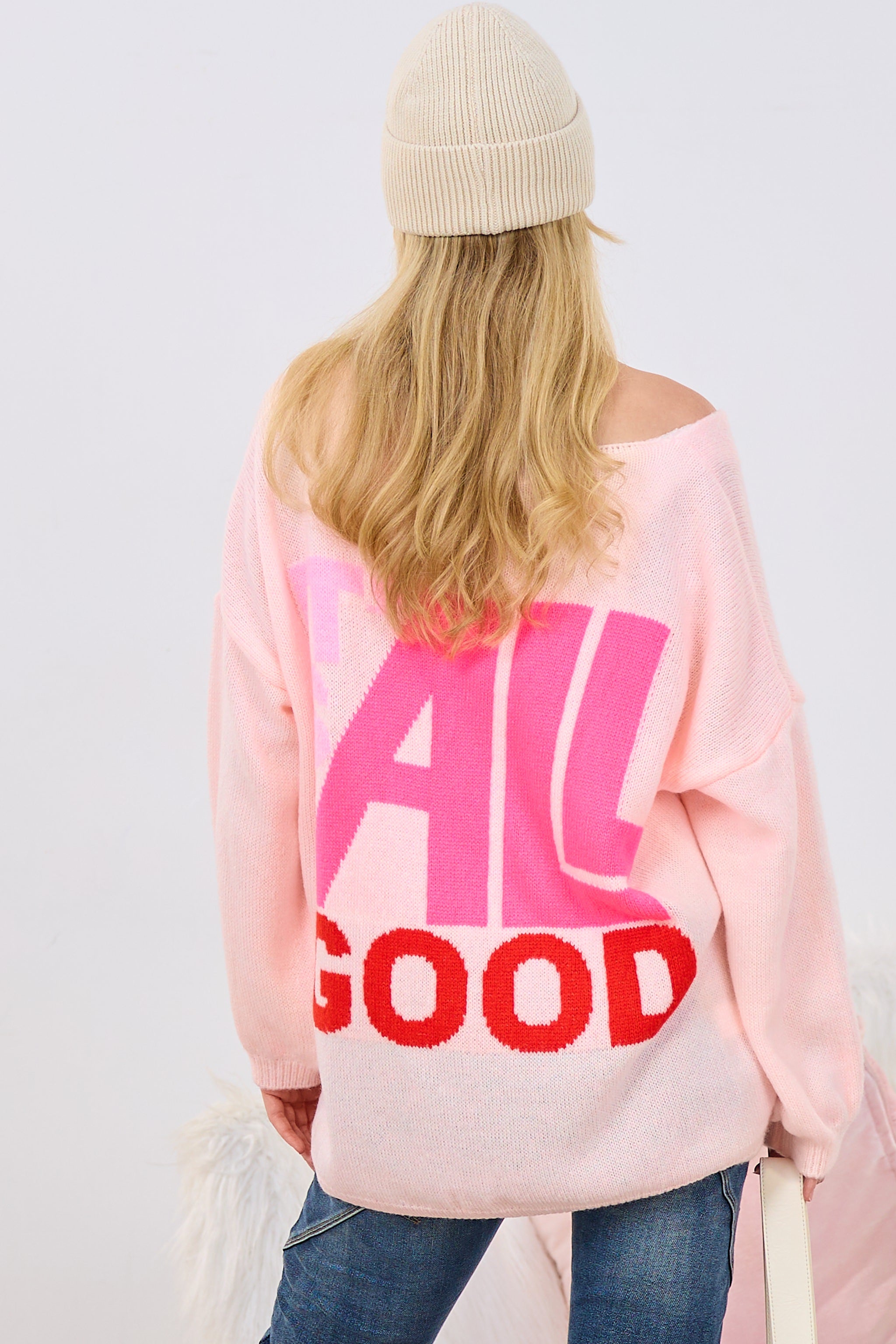 Oversized Strickpulli IT'S ALL GOOD, rosa