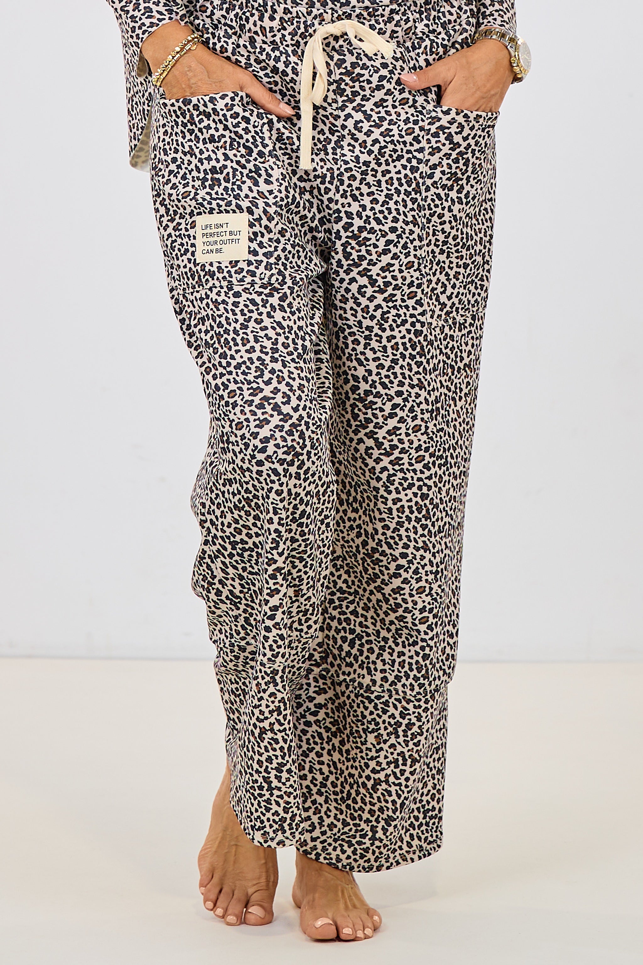 weite Hose im Leo-Look, creme-schwarz