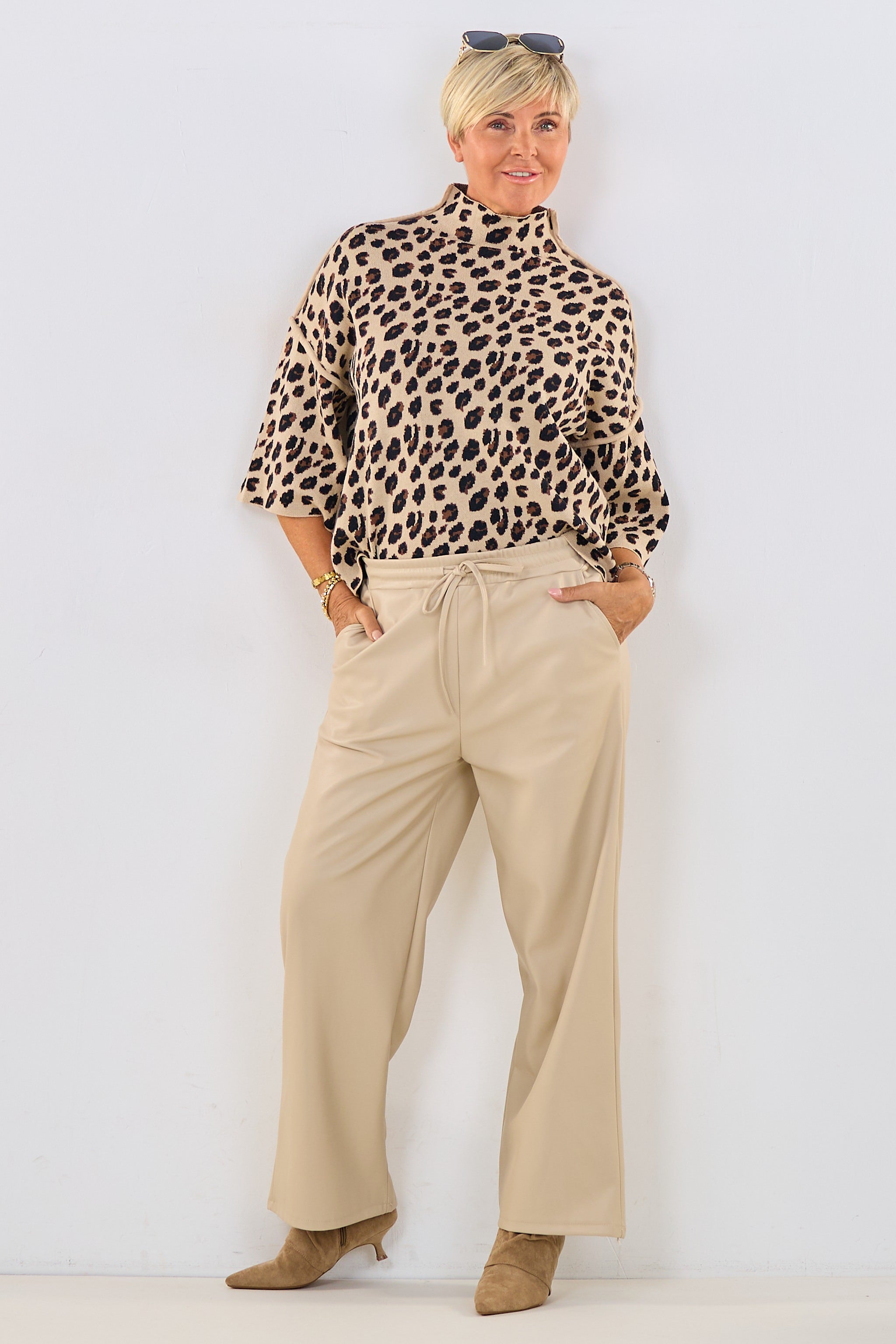 Kunstleder Hose, beige