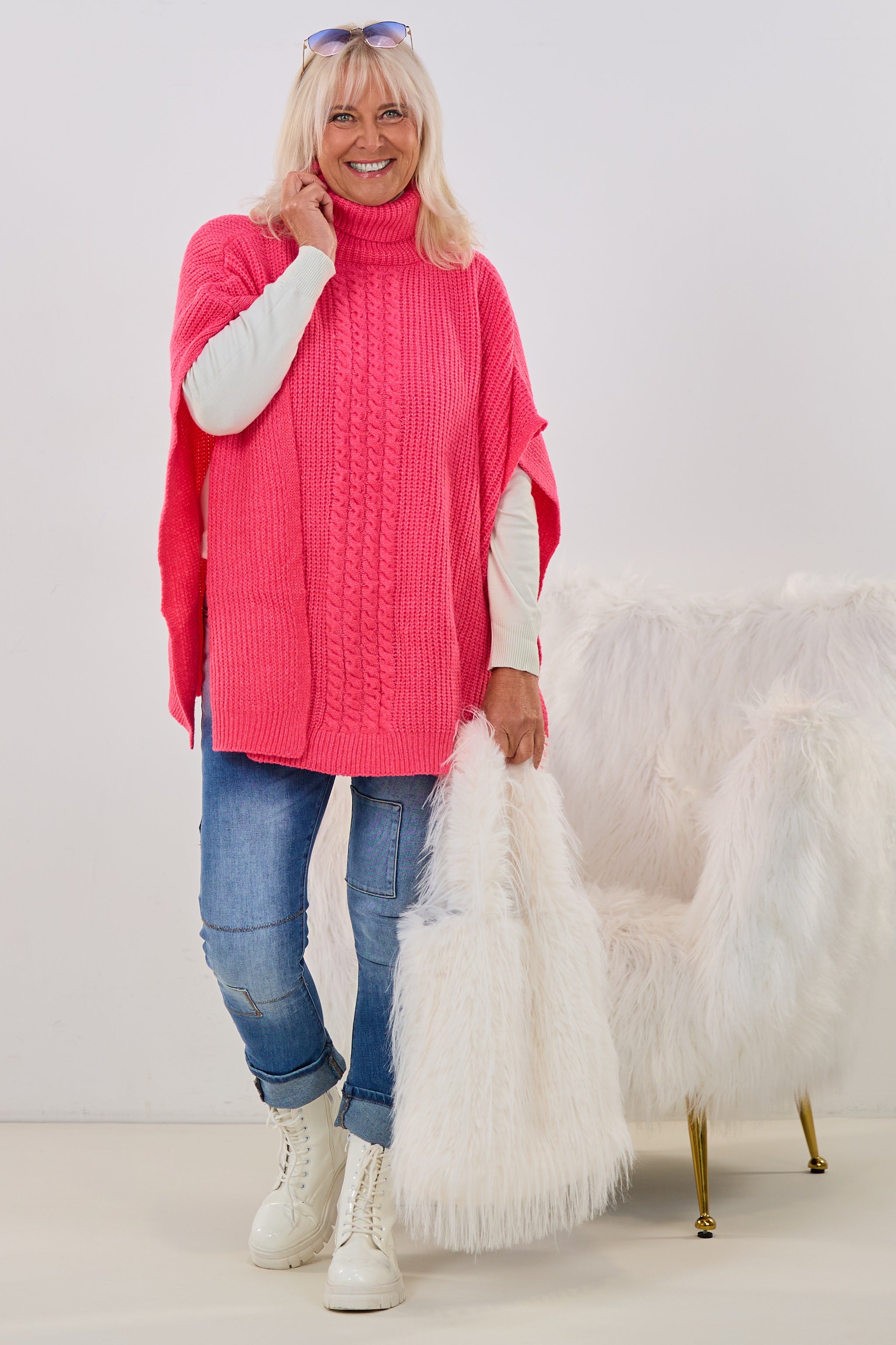 Poncho mit Rollkragen, pink
