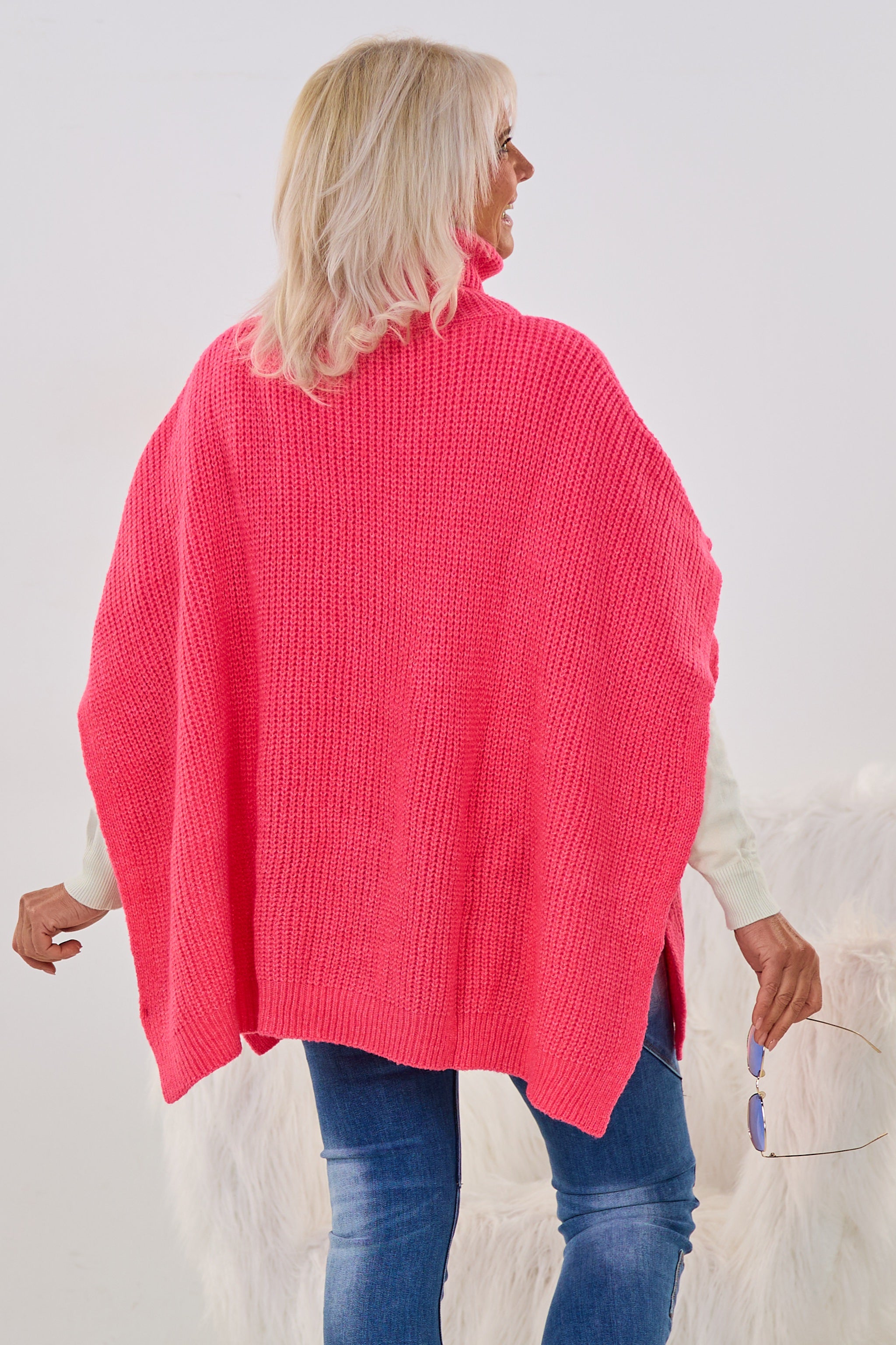 Poncho mit Rollkragen, pink